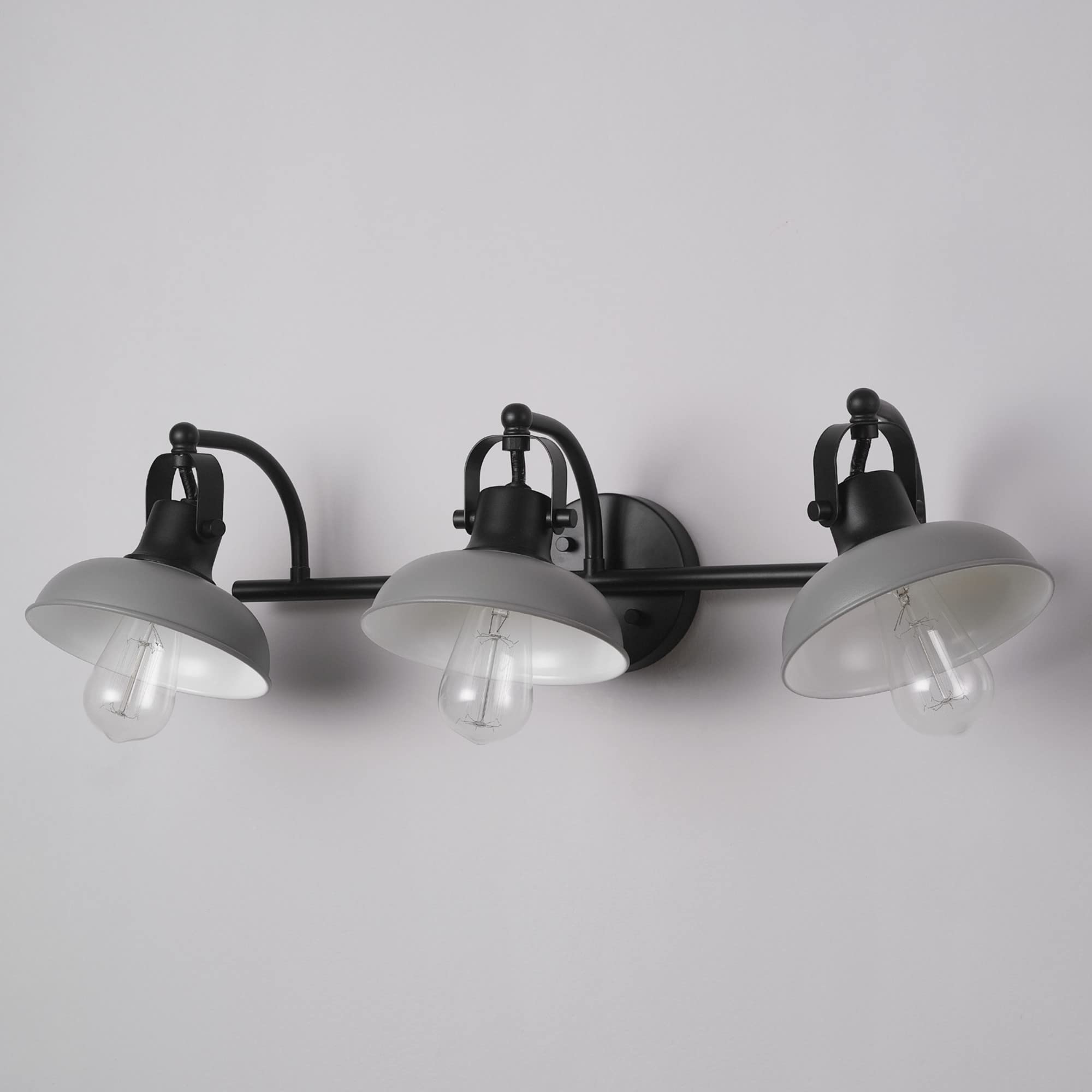 Globe Electric 52065 Gladstone 5-Piece Bathroom Hardware Set - Matte Black Vanity Light with Gray Metal Shades, Towel Bar, Ring, Robe Hook & Toilet Paper Holder | Modern Bathroom Decor for Home Renovation & Spa-Style Upgrade