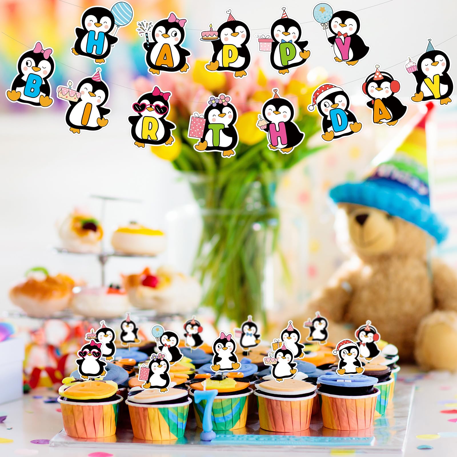 Yaomiao 133 Pcs Penguin Themed Birthday Party Decorations Set - Includes Happy Birthday Banner, Balloons, Cake Topper, Tablecloth, Plates, Cups & Cutlery for Winter Birthday Parties & Baby Showers | Perfect for Kids' Birthday Celebrations, Baby Showers & Holiday Events