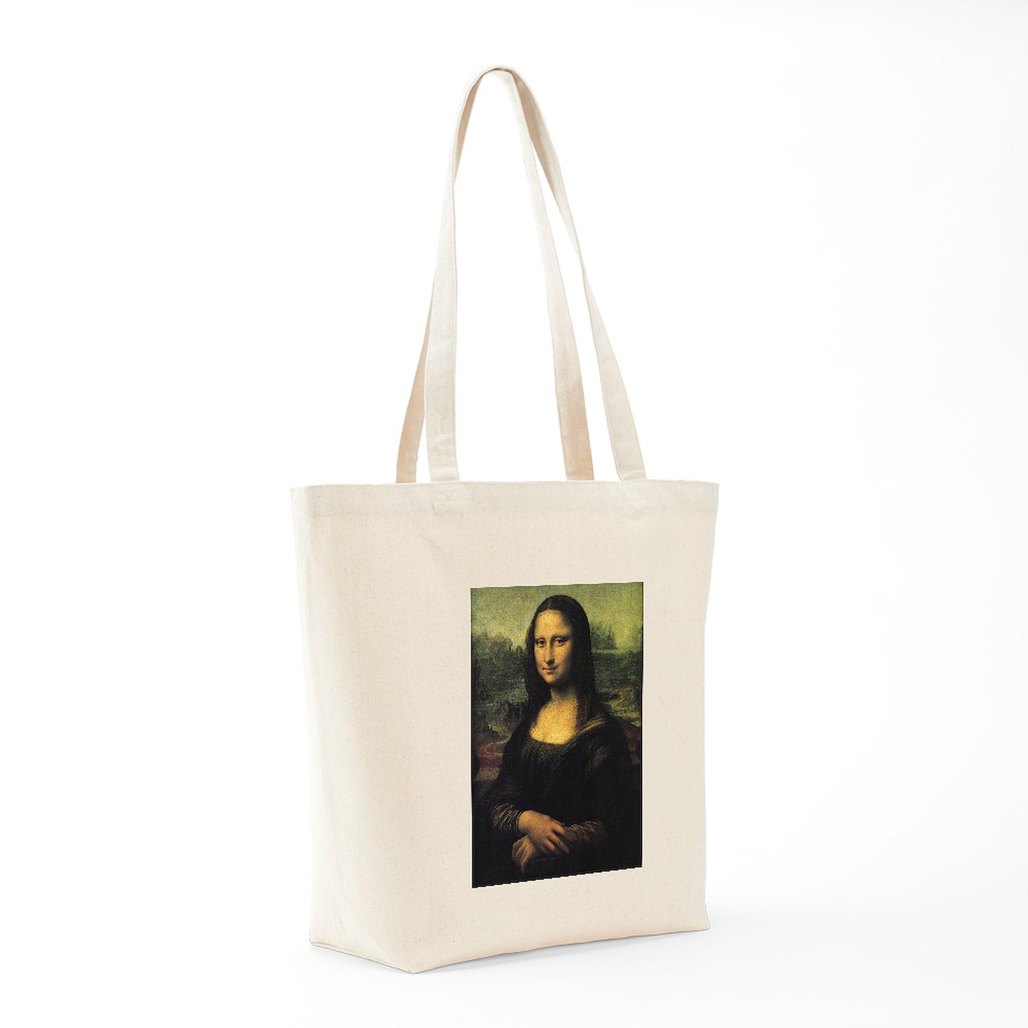 Mona Lisa Tote Bag - Natural Canvas Reusable Shopping Bag for Women & Men | Eco-Friendly Grocery Tote for Work, Beach & Daily Use