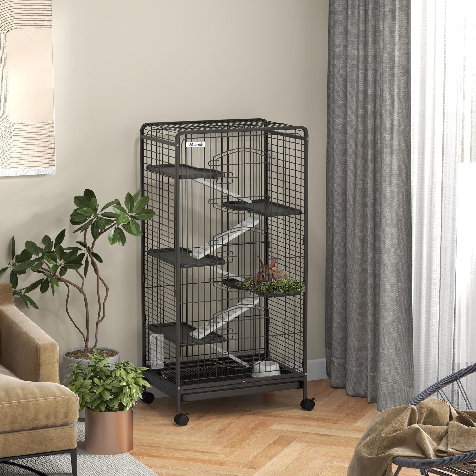 PawHut 6-Tier Small Animal Cage for Dwarf Rabbits, Chinchillas & Ferrets - 52