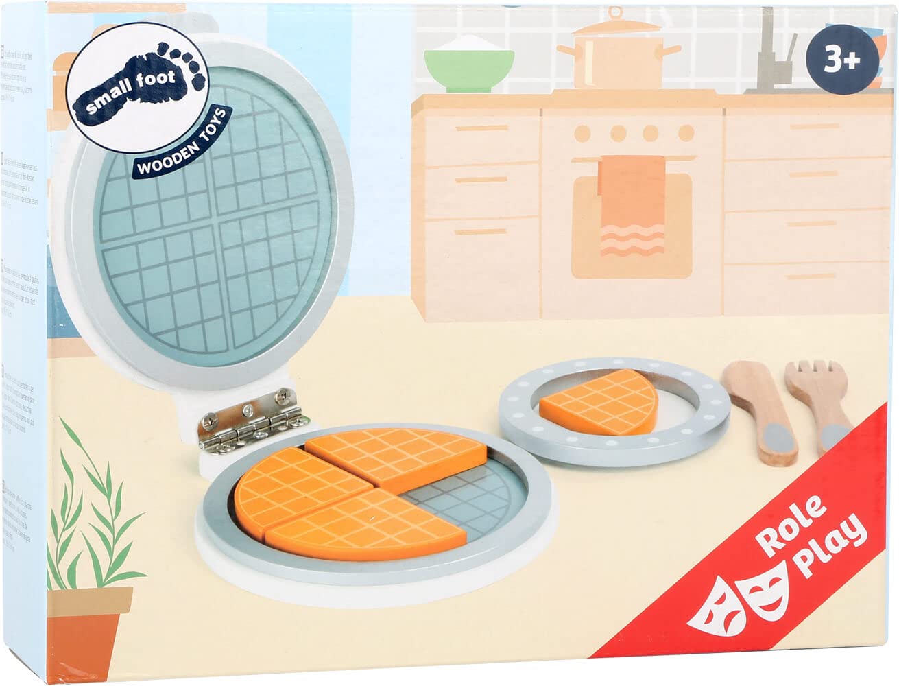 Small Foot Wooden Waffle Iron Playset with Waffles - Pretend Play Kitchen Toy for Kids - Perfect for Role Play, Montessori Learning & Toddler Educational Games