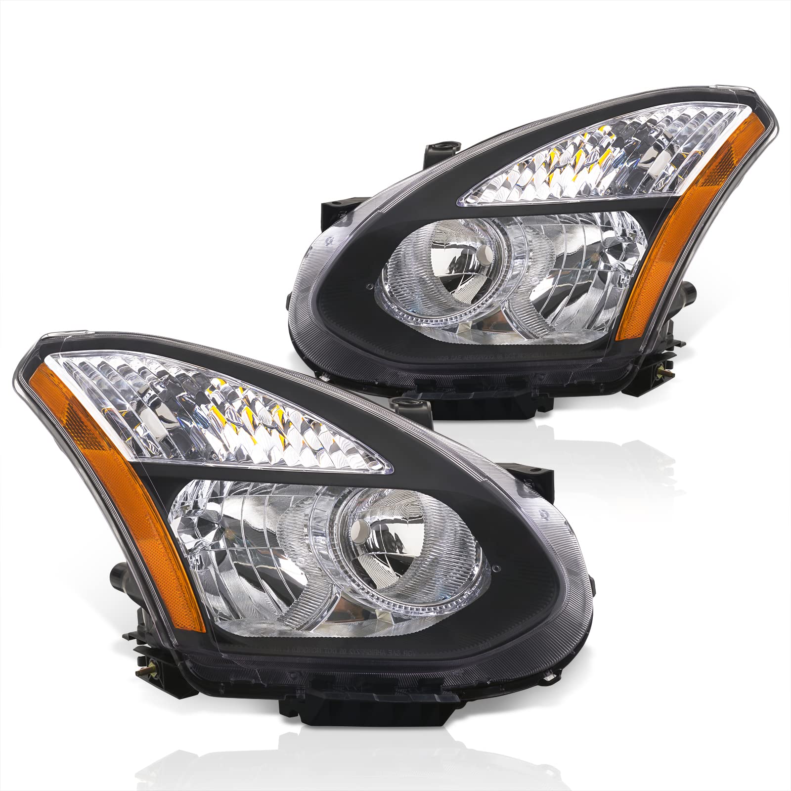 AJP Distributors Black Housing Clear Lens Amber Reflector Headlights - Compatible with Nissan Rogue 2008-2015 - Replacement Driving Bumper Lights & Signal Lamps Pair - Perfect for Night Driving & Off-Road Adventures