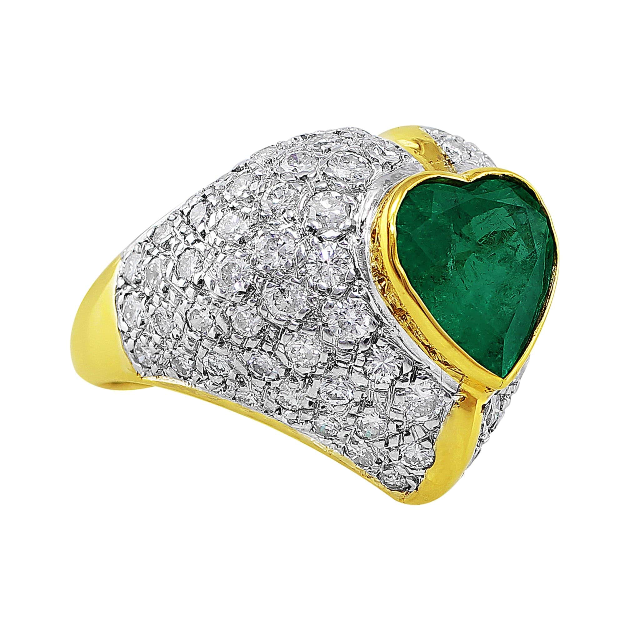 14K White & Yellow Gold 4 Carat Emerald Diamond Heart Ring for Women - Elegant Jewelry Gift for Valentine's Day, Anniversary & Special Occasions