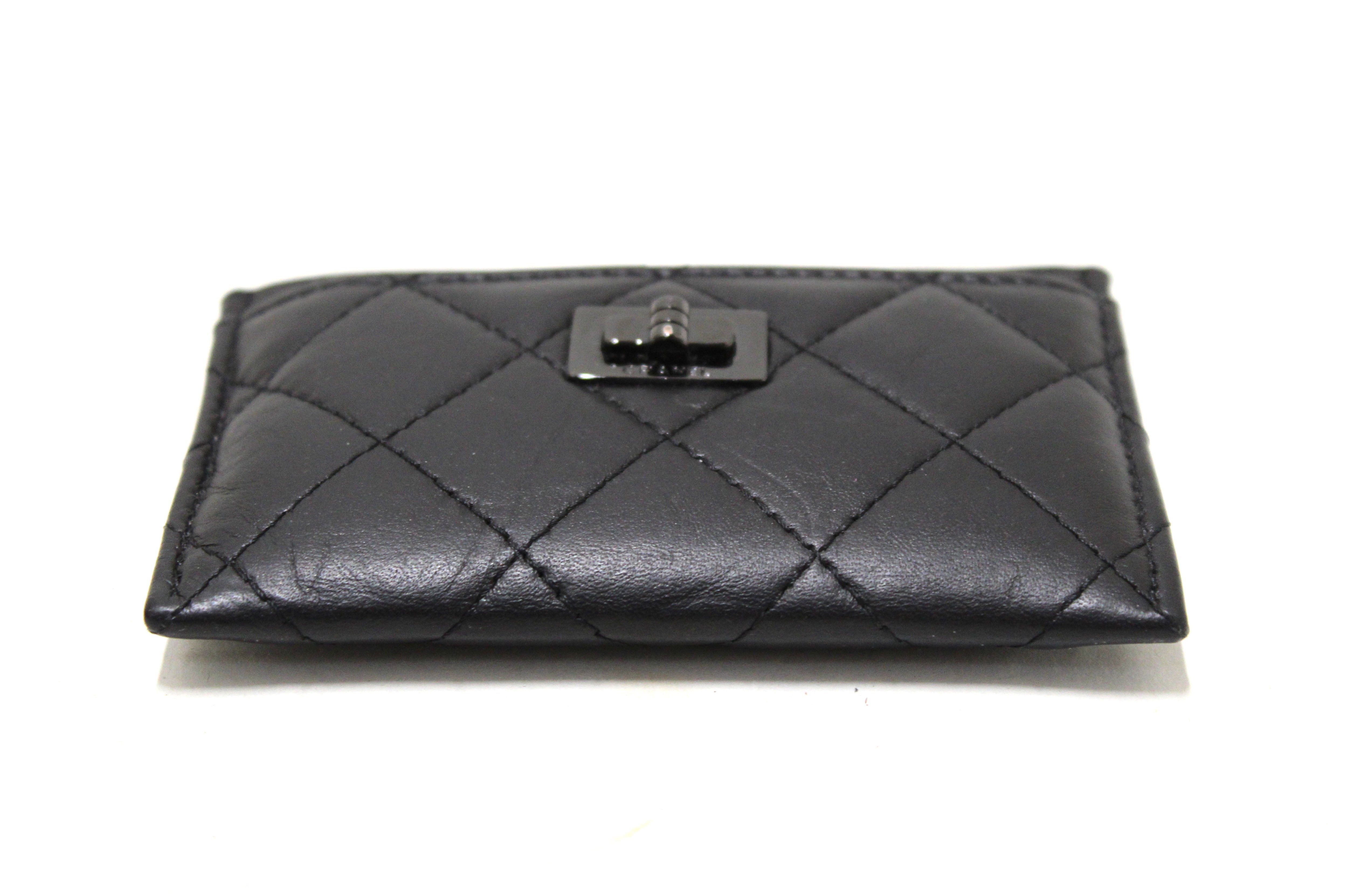 Authentic Chanel Black Calfskin Quilted Reissue Card Holder Wallet - Luxury Compact RFID Blocking for Women & Men - Perfect for Everyday Use, Travel & Gifts