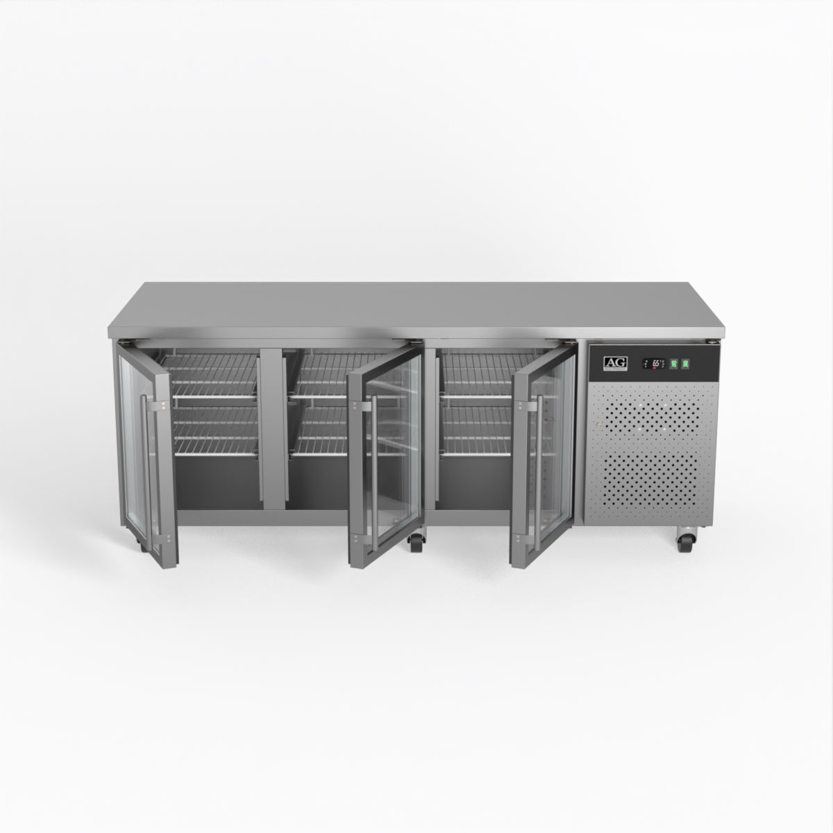 Commercial Glass Door Refrigerator - 3 Door Under Counter Display Fridge with 800mm Depth for Restaurants, Cafes & Retail Stores