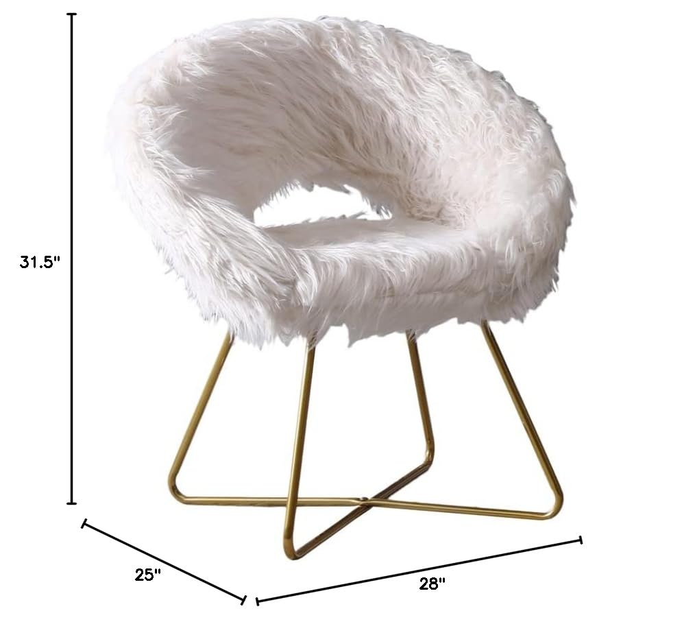 Slatina Faux Fur Upholstered Accent Chair by Roundhill Furniture - Soft White Modern Lounge Chair for Living Room, Bedroom & Office Decor