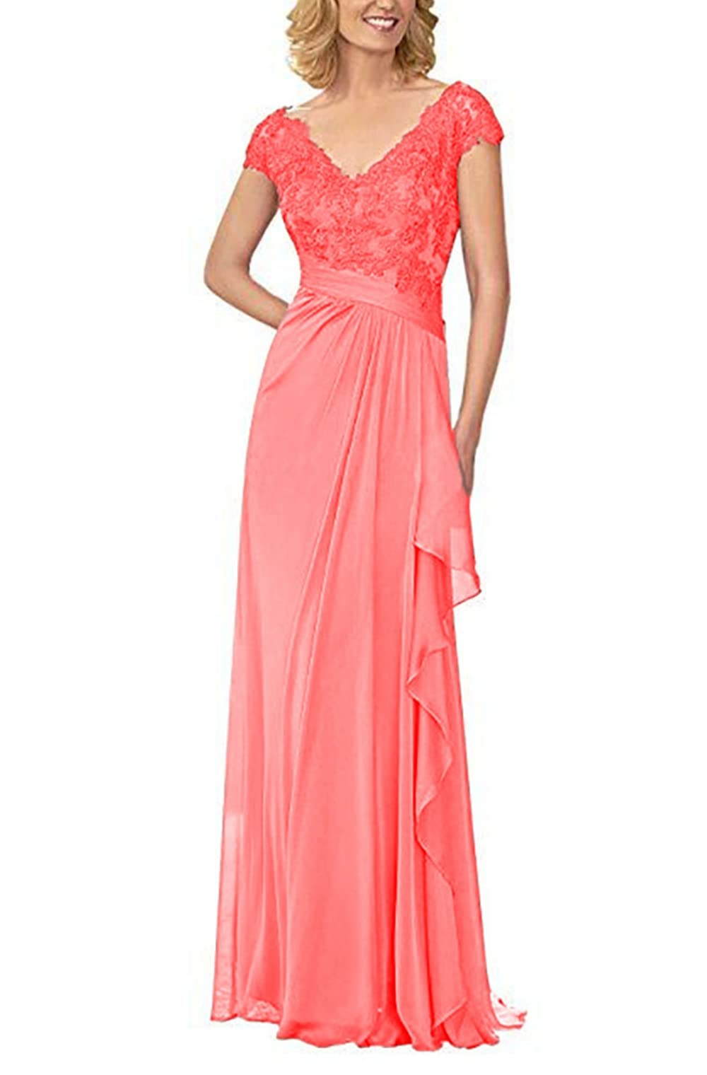 Elegant Chiffon Pleated Mother of the Bride Dress with Lace Applique - Wedding Guest Dress for Formal Occasions, Receptions & Special Events