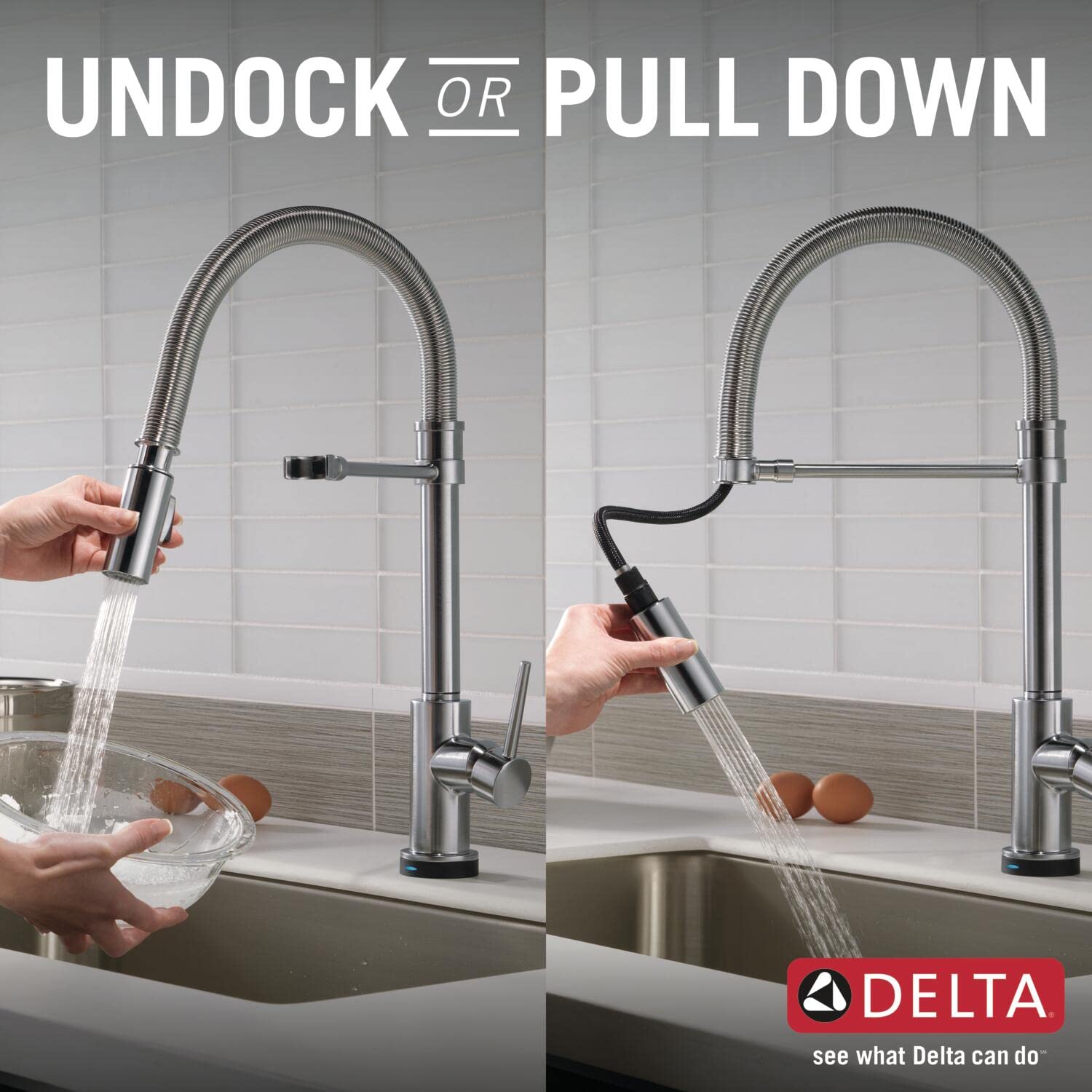 Delta Faucet Trinsic Pro VoiceIQ Smart Kitchen Faucet - Hands-Free Single Handle Pull-Down Sprayer with Alexa & Google Assistant Voice Control, Arctic Stainless Finish - Perfect for Modern Smart Homes & High-Tech Kitchens