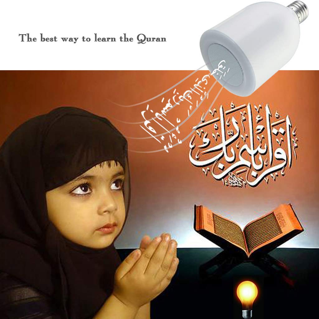 GGsheng E27 Bluetooth Quran Speaker with Remote Control & LED Light Bulb - Supports FM Radio, Perfect for Home Prayer, Quran Study, and Relaxing Lighting
