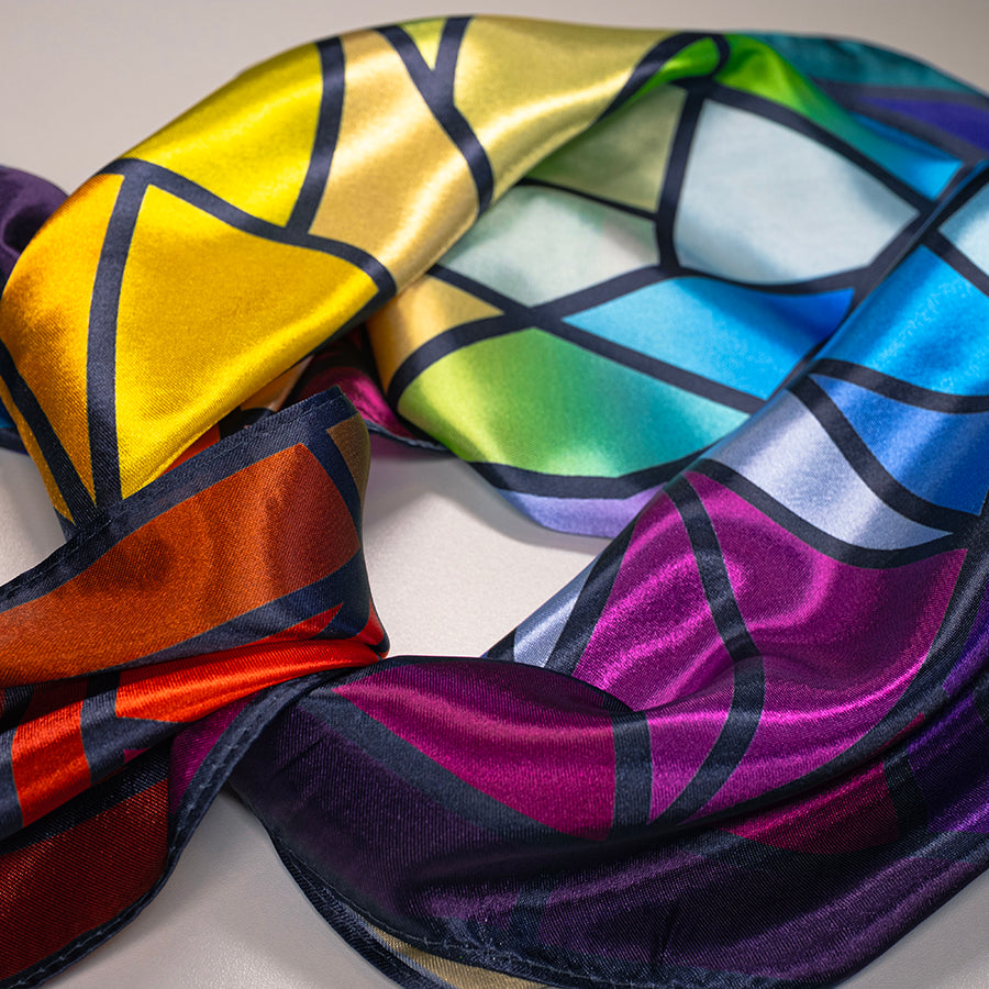 Elegant Stained Glass Collection Scarf - Handmade Silk Scarf for Women - Perfect for Church, Weddings & Special Occasions