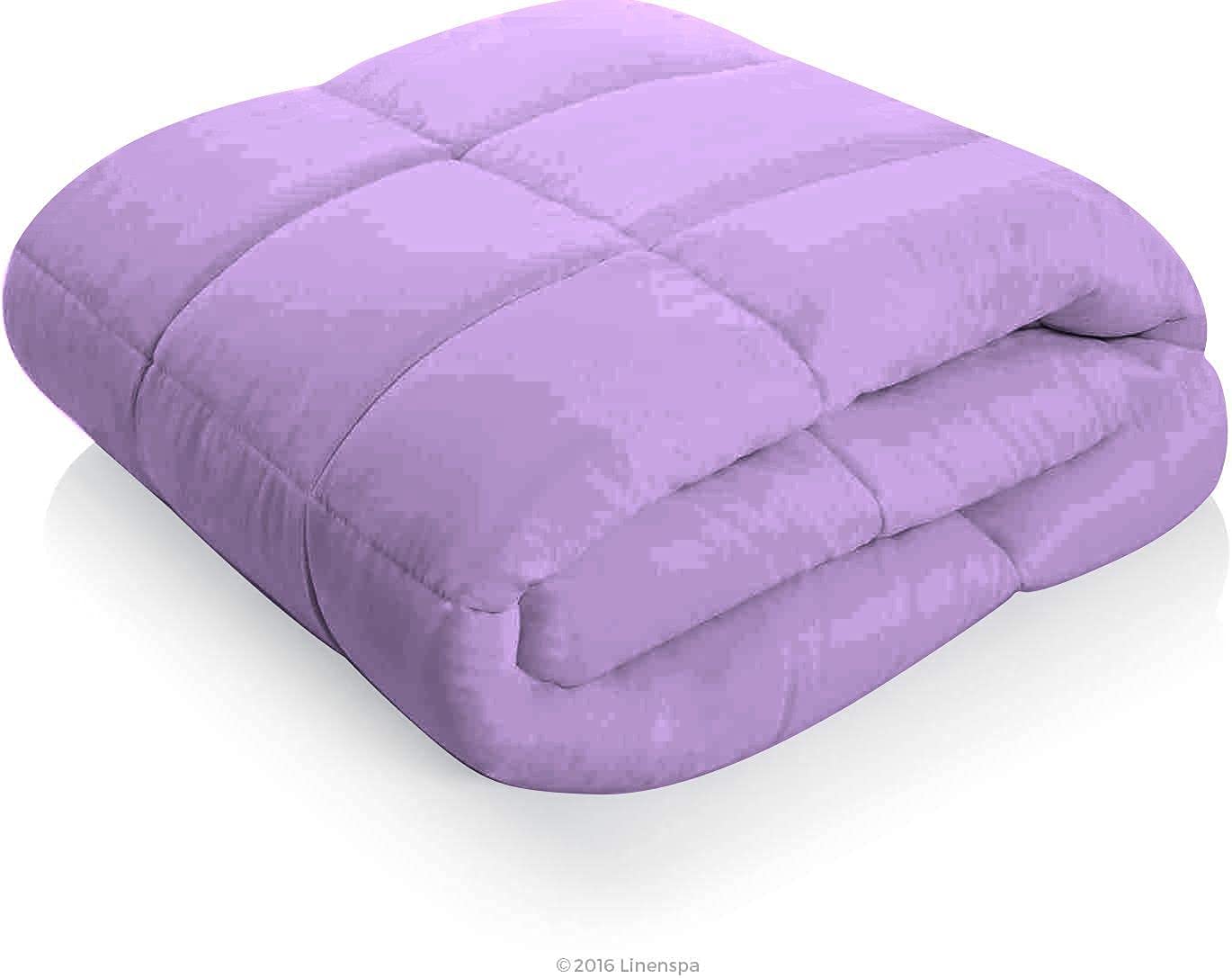 Lightweight All Season Down Alternative Comforter - 100% Cotton Soft Quilted Duvet Insert, Cooling Comforter for Warm Weather & Hot Sleepers - King/California King Size, Lilac Purple - Perfect for Bedroom, Guest Room & Dorm Use