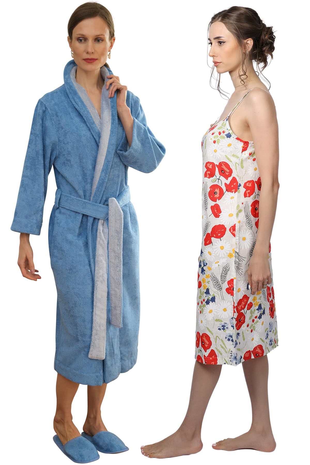 Luxury Women's Robe & Slippers Set with Nightgown - Soft Machine Washable Loungewear (S-XL) | European Crafted for Spa, Bridal Shower & Relaxing at Home