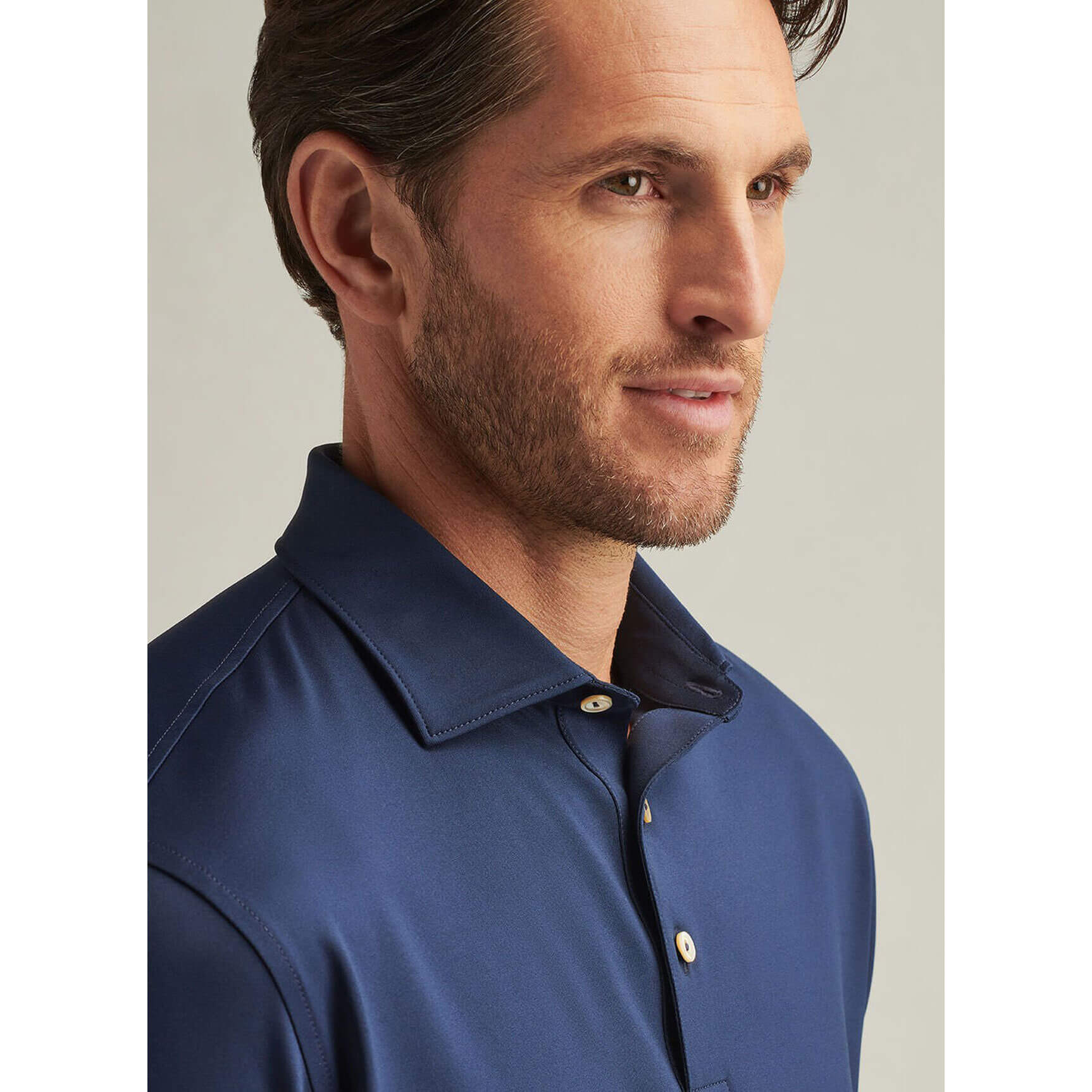 Peter Millar Men's Solid Stretch Jersey Sean Self Collar Polo Shirt - Navy Blue | Comfortable Slim Fit Golf & Casual Wear for Business & Outdoor Activities
