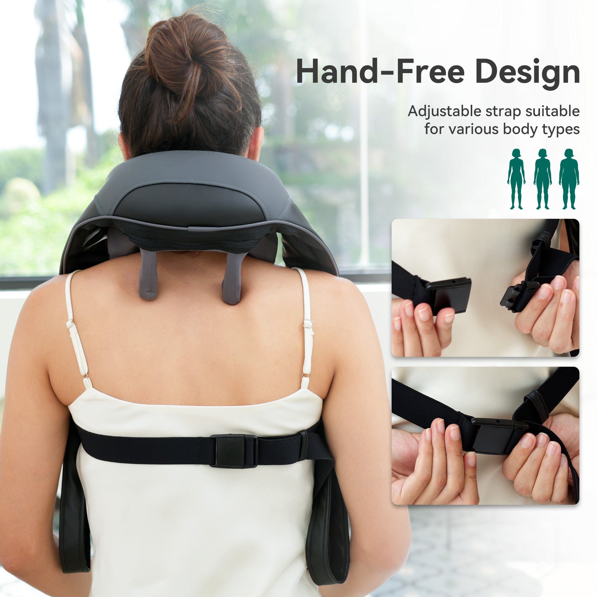 Snailax 4D Deep Kneading Handheld Cordless Massager for Neck & Back Pain Relief - Portable Muscle Massage with Adjustable Bandage - Perfect for Home, Office, and Travel Use