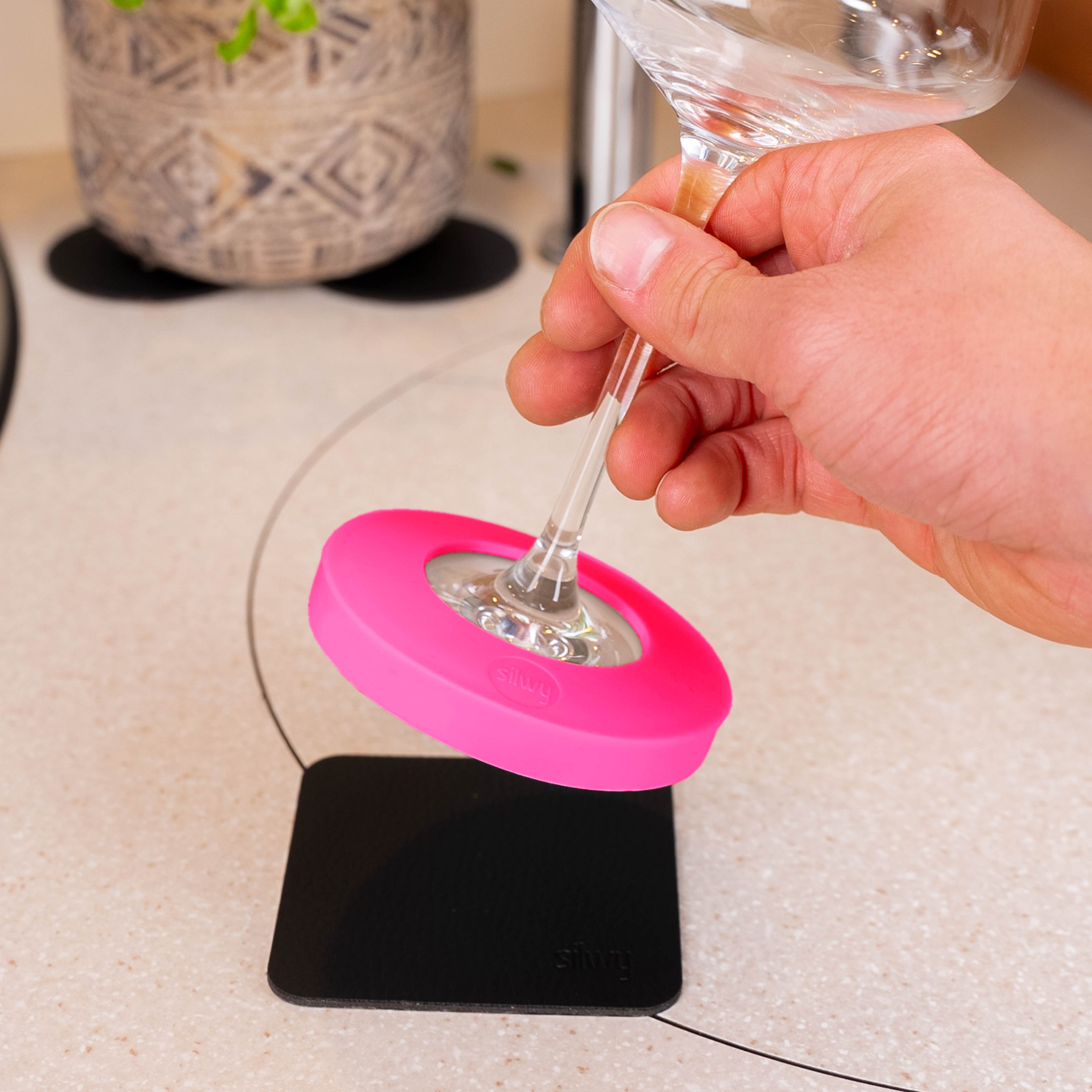 Pink Magnetic Condom for Stem Glasses with Pad - Secure & Stylish Drink Cover for Parties, Weddings, and Outdoor Events