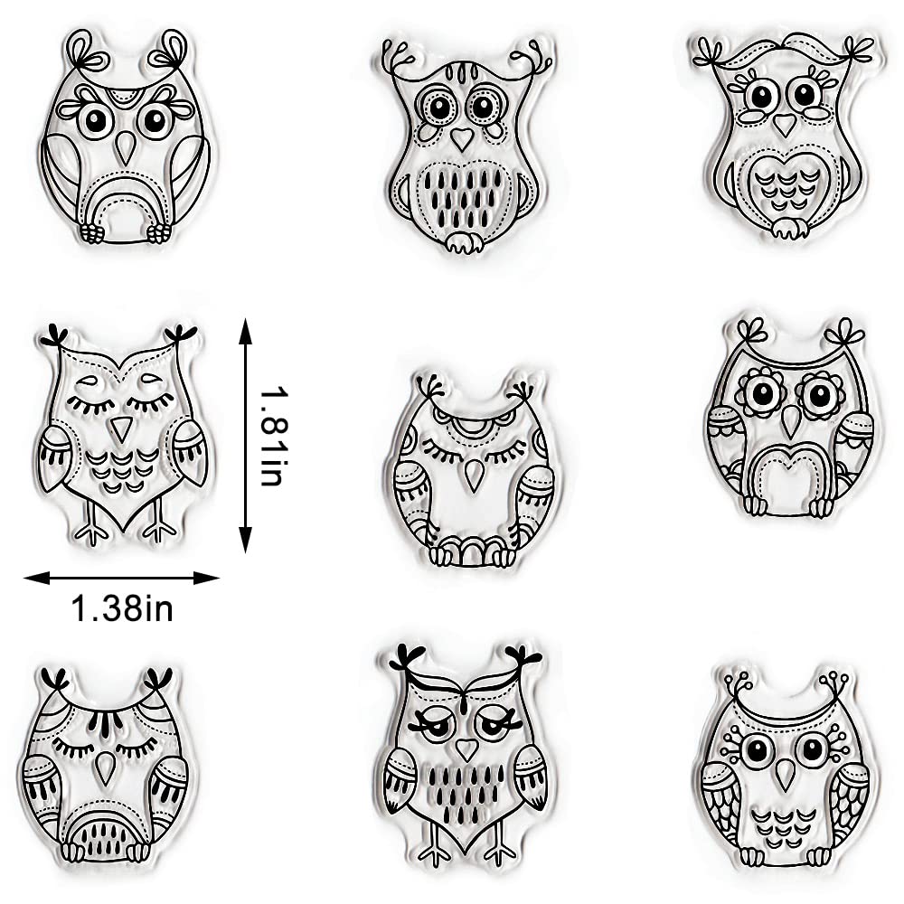 Threetols 9-Piece Cute Owl Clear Stamp Set for Card Making, DIY Scrapbooking, and Paper Crafts - Thanksgiving Fall Animal Silicone Stamps for Holiday Greeting Cards, Album Decor, and Home Decoration - Perfect for Seasonal DIY Projects and Handmade Gift Wrapping