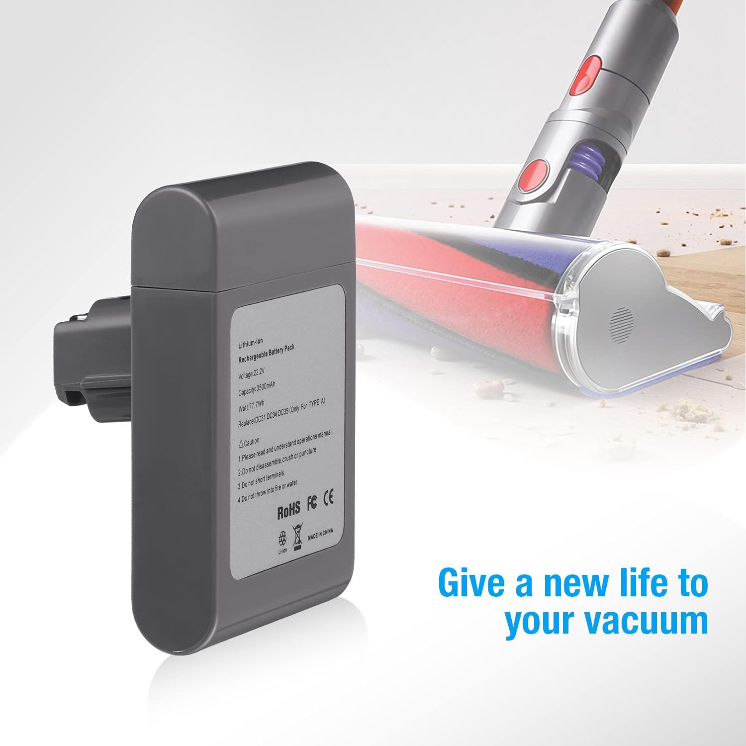 Dyson DC31 Battery Replacement 4000mAh - High Capacity Rechargeable Battery for Dyson Handheld Vacuums - Perfect for DC31, DC34, DC44, DC58 Models - Ideal for Home Cleaning, Car Detailing & Pet Hair Removal