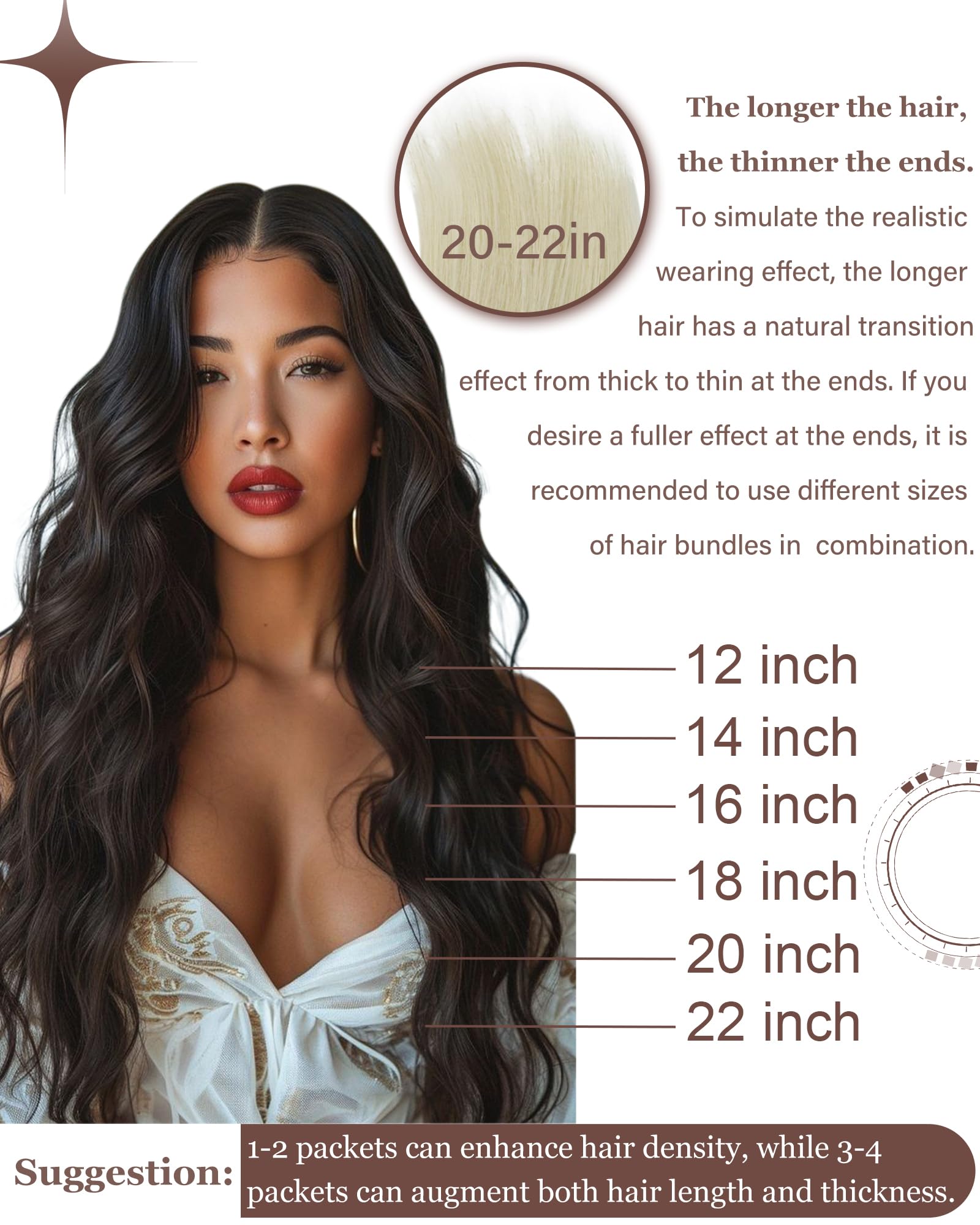 Hetto 22 Inch Clip-in Hair Extensions - 100% Real Human Hair, Long Straight, #4 Brown Highlights & #27 Honey Blonde, 5-Piece Set (80g) - Perfect for Parties, Weddings & Daily Styling