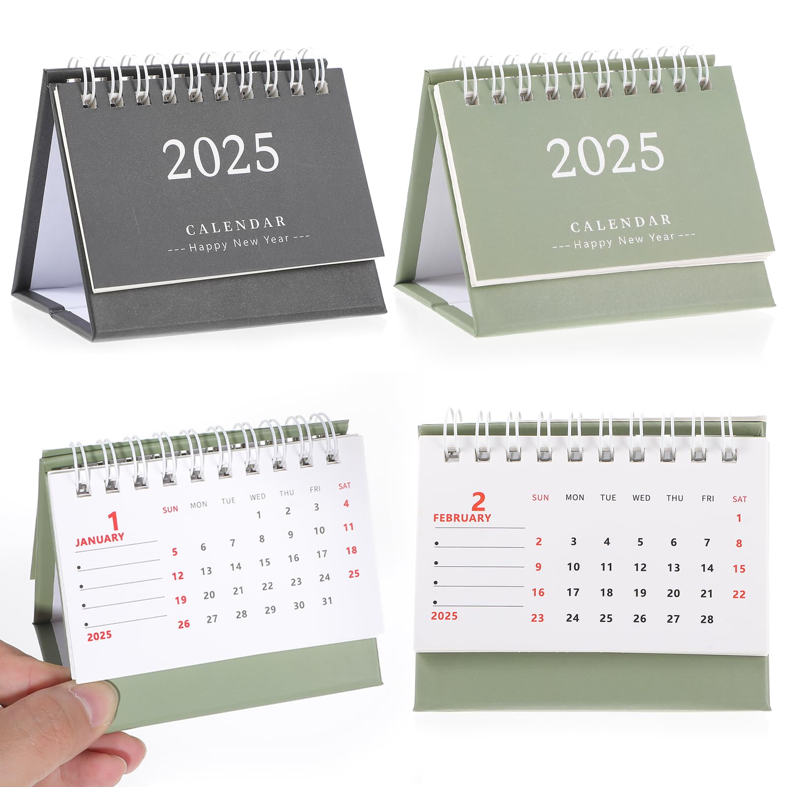 2025 Mini Desk Calendar - 2 Pack Small Standing Flip Calendar for School, Home & Office - Portable & Stylish (Black & Green) - Perfect for Planning, Gifts & Workspace Organization