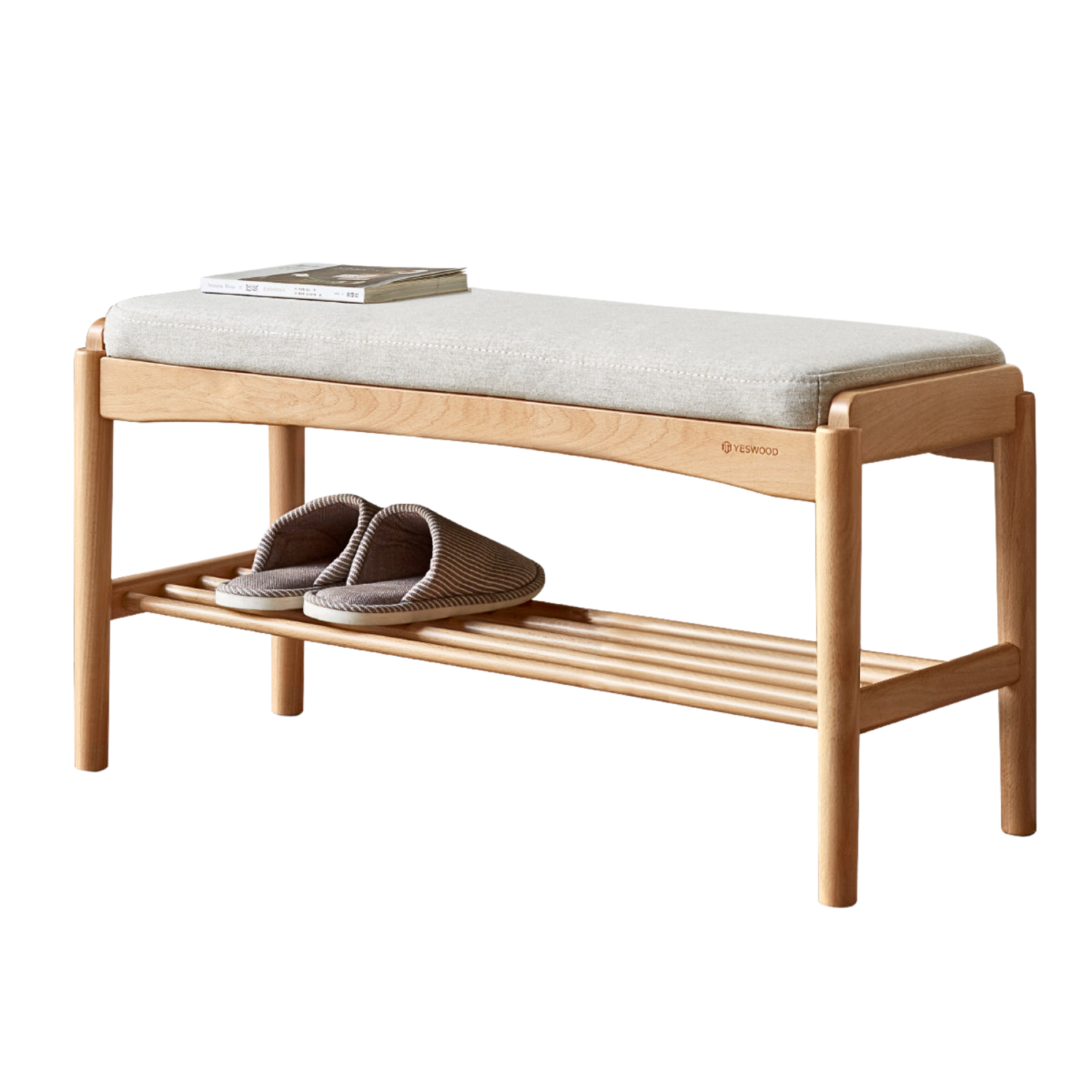 31x12x16 inch/ 80x30x42cm/ Natural wood color/ Beech bench Fabric - Beige