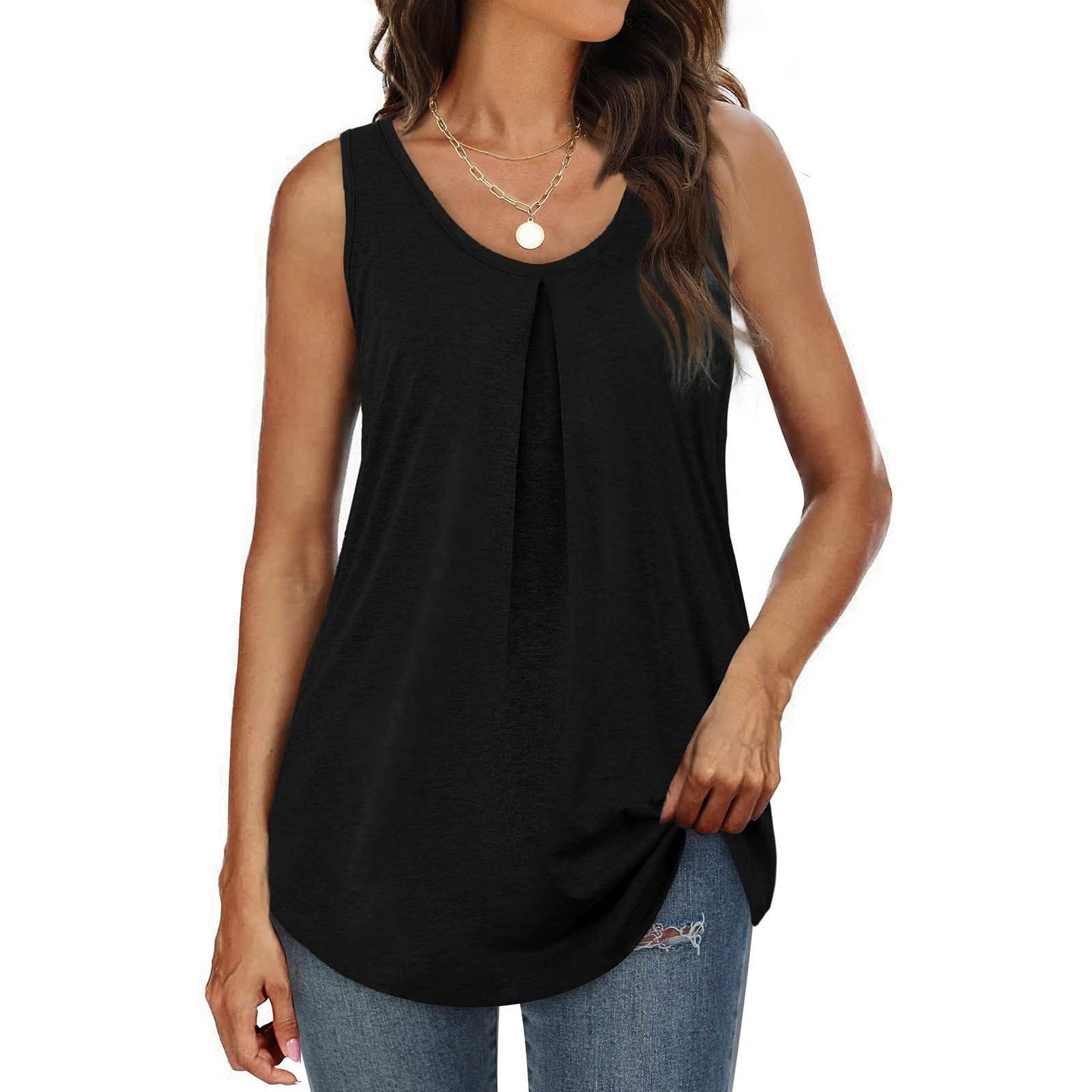Women's V-Neck Sleeveless Pleated Tank Tops - Loose Fit Summer Tunic Tops for Casual Wear, Beach Outfits & Vacation Essentials