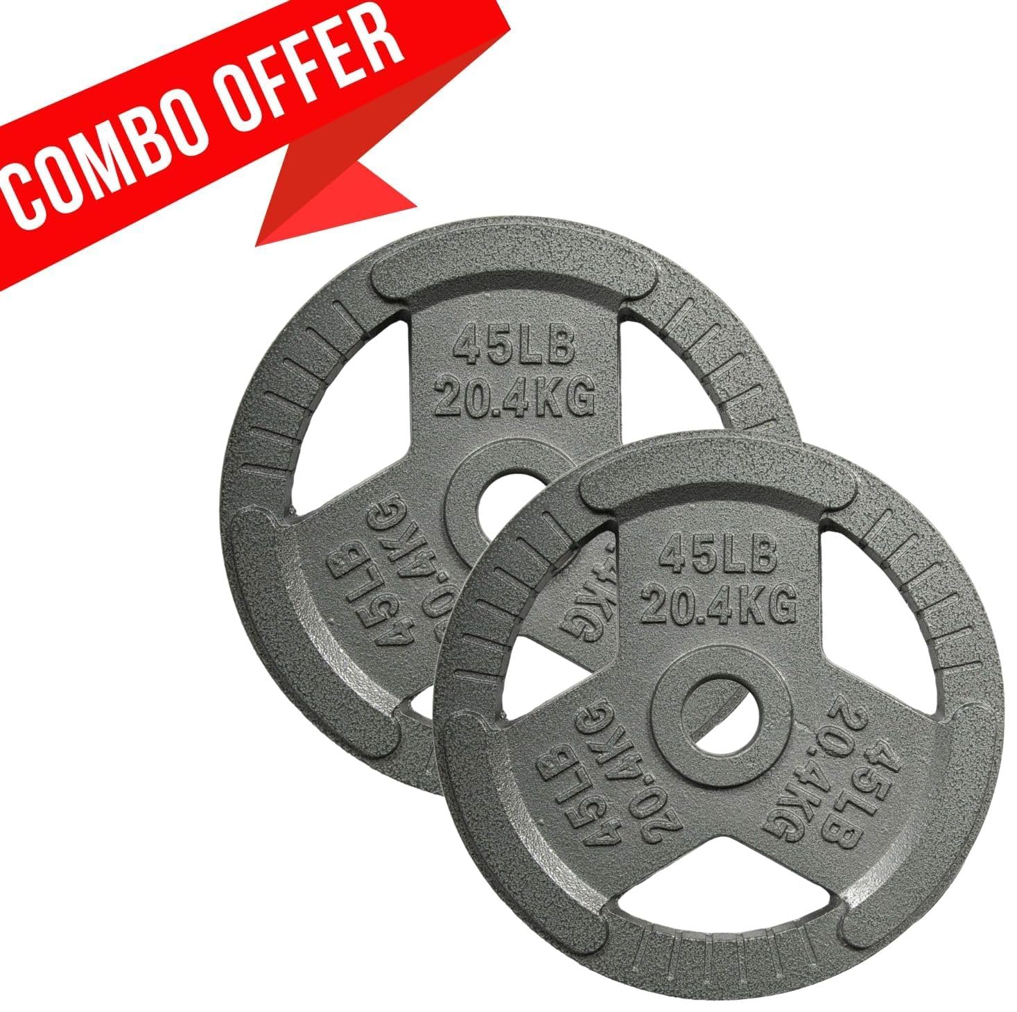 Yes4All Tri-Grip Olympic Weight Plates - 2-Inch Cast Iron Weight Plates for Strength Training & Weight Lifting - Durable Smooth Finish (Single, Pair, Set) - Perfect for Home Gym, CrossFit & Powerlifting Workouts