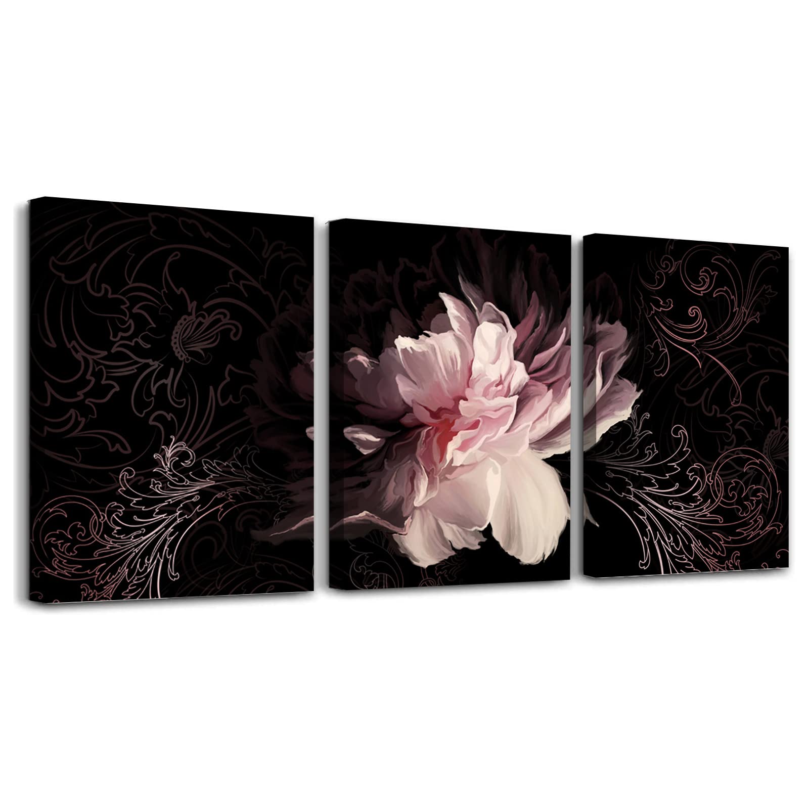 Abstract Flower Canvas Wall Art - 3 Panels Framed for Living Room & Kitchen Decor