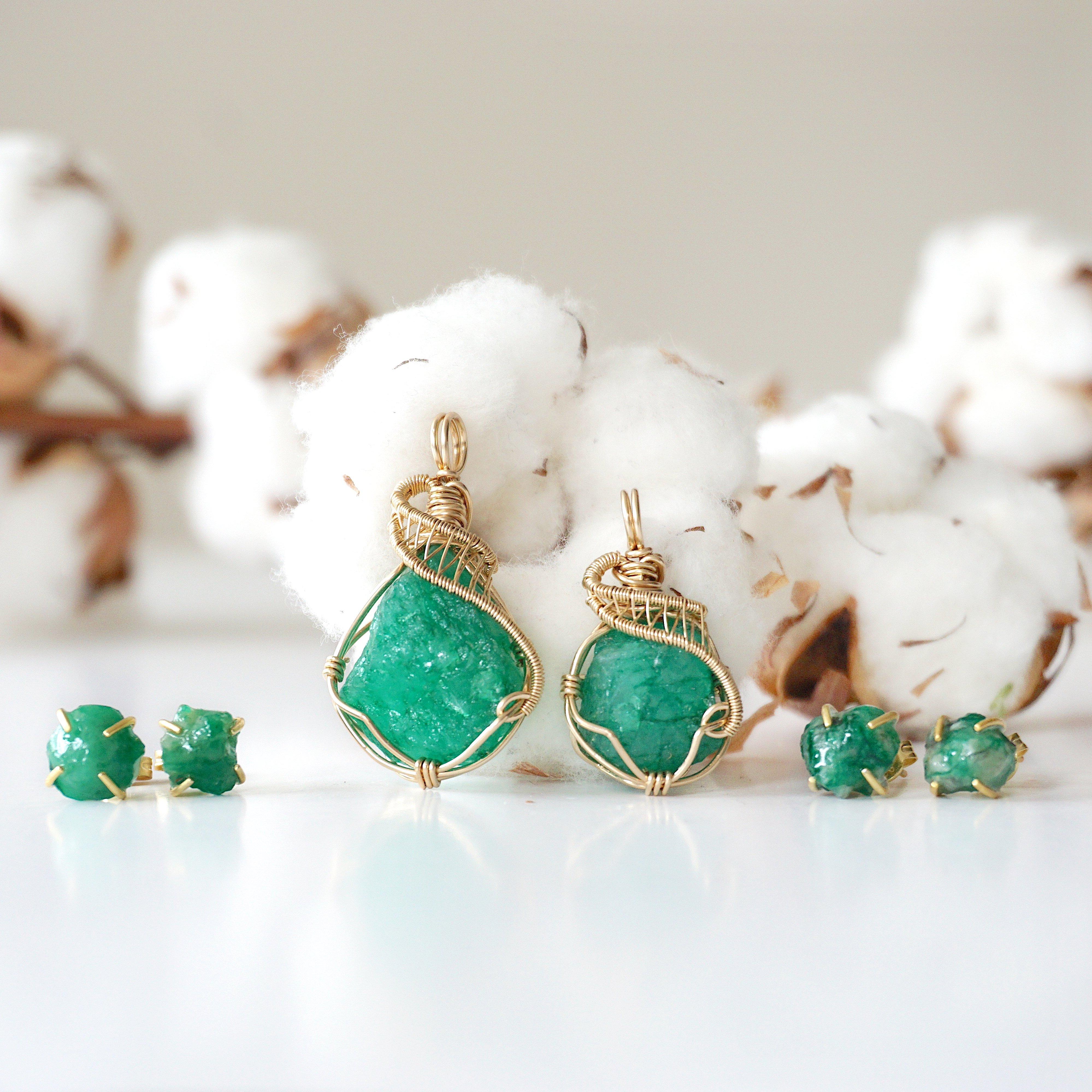 Emerald Jewelry Gift Set - 14K Gold Filled Necklace & Earrings Set for Women | Elegant Birthstone Jewelry for Anniversary, Birthday & Special Occasions | Perfect Gift for Mom, Wife, Girlfriend
