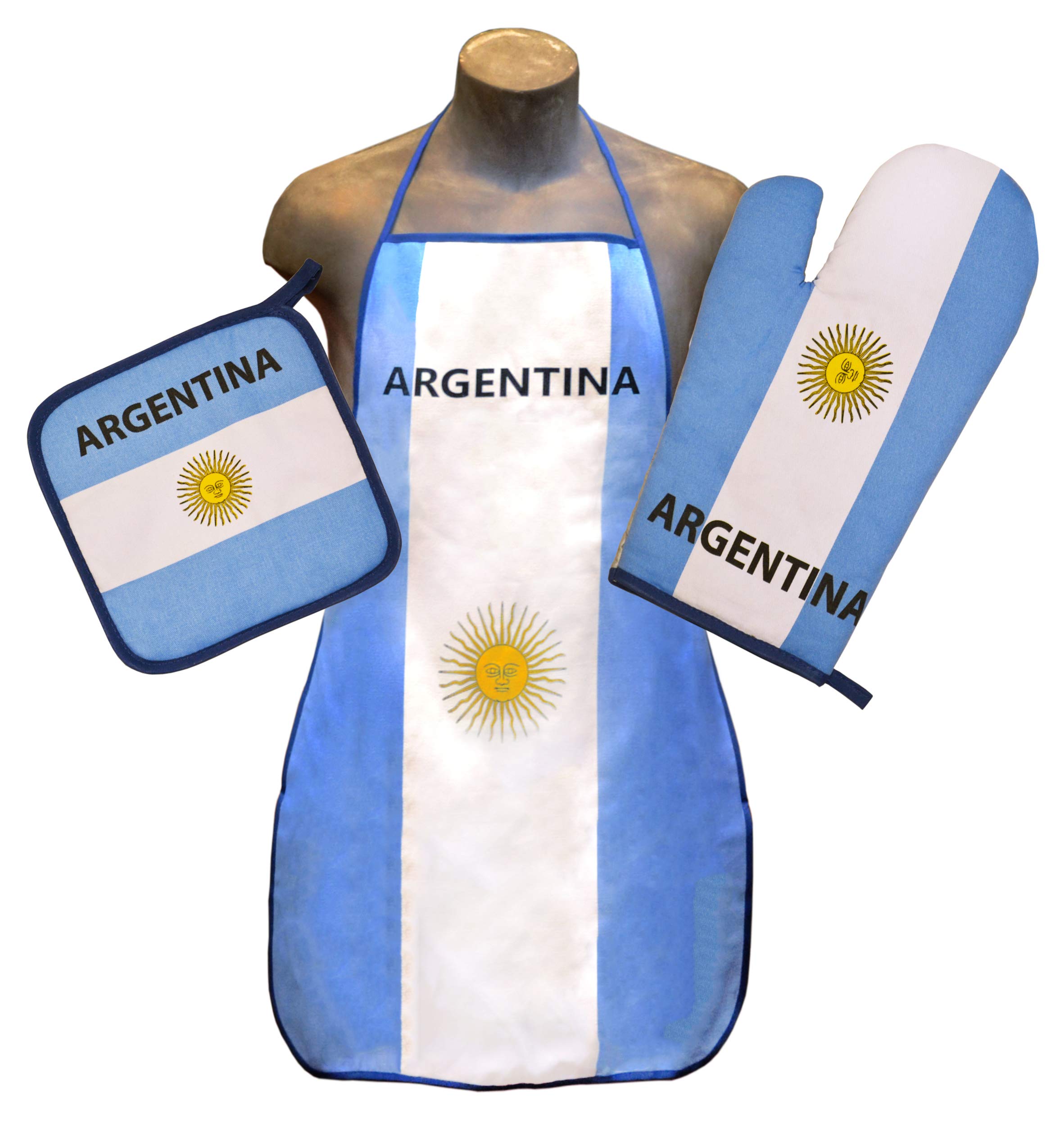 Argentina Flag Themed Kitchen & BBQ Set - Includes Apron, Oven Mitt & Pot Holder for Grilling, Cooking & Patriotic Decor | Perfect for Outdoor BBQ, Tailgating & Argentina Soccer Fan Gifts