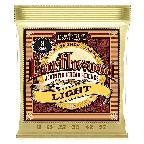 Ernie Ball Earthwood Light 80/20 Bronze Acoustic Guitar Strings 3-Pack - 11-52 Gauge (P03004) | Premium Sound for Folk, Country & Fingerstyle Playing