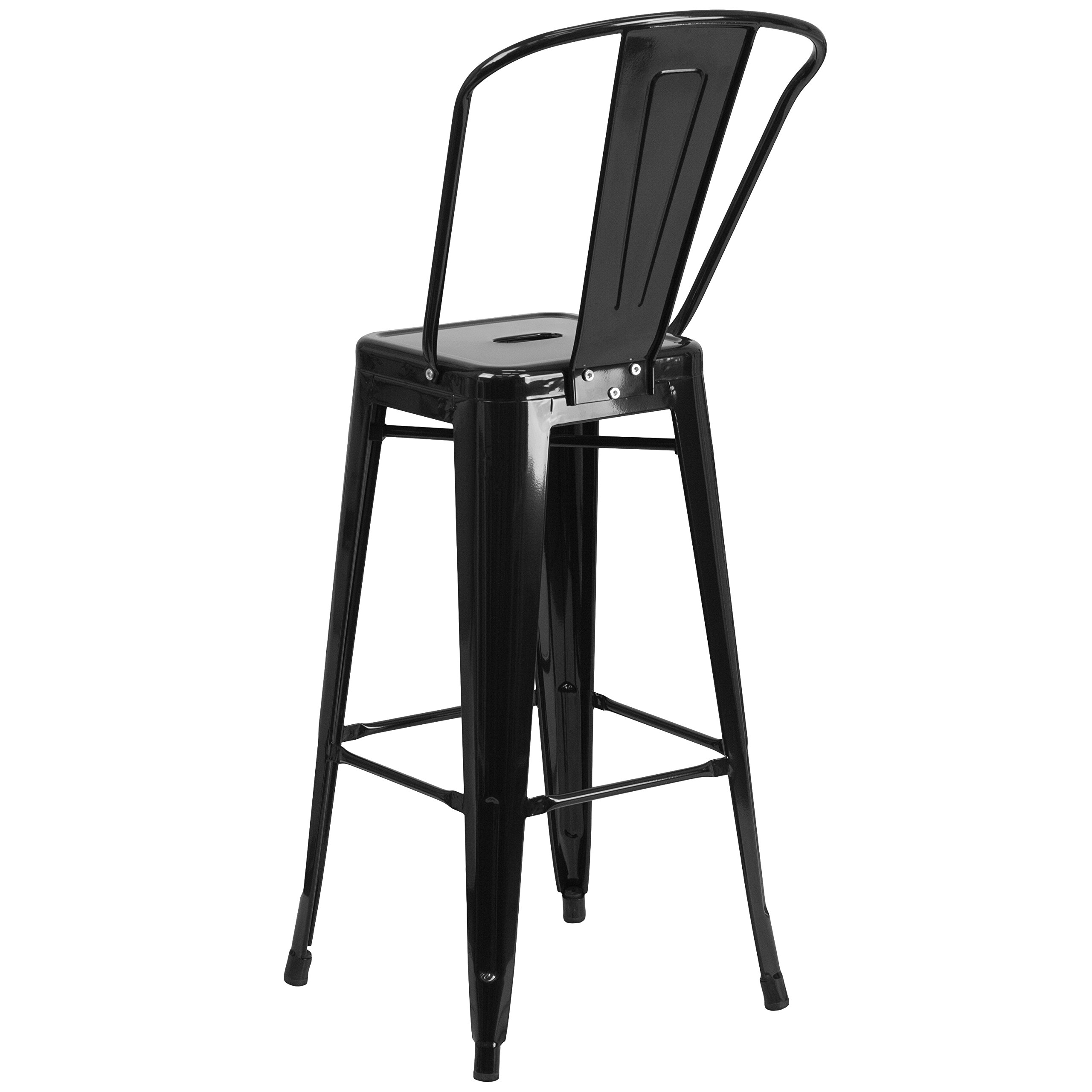 EMMA + OLIVER 30 Inch Black Metal Bar Stool with Back - Heavy Duty Commercial Grade Indoor Outdoor Counter Height Stool for Kitchen Island, Bar, Restaurant & Patio Use