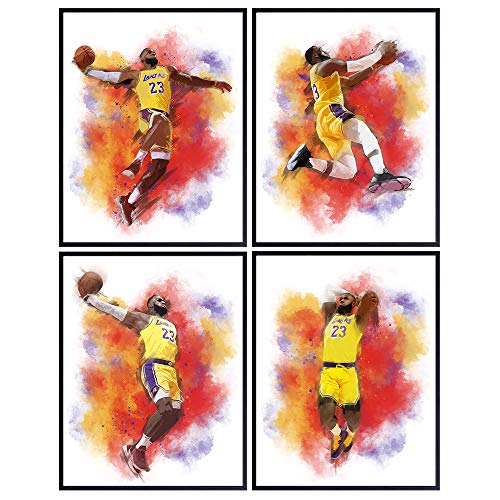 LeBron James Poster Set - LA Lakers Basketball Wall Art - Unique Sports Decor for Men - Perfect for Bedroom, Game Room & Man Cave - Gifts for Basketball Fans & African American Home Decor