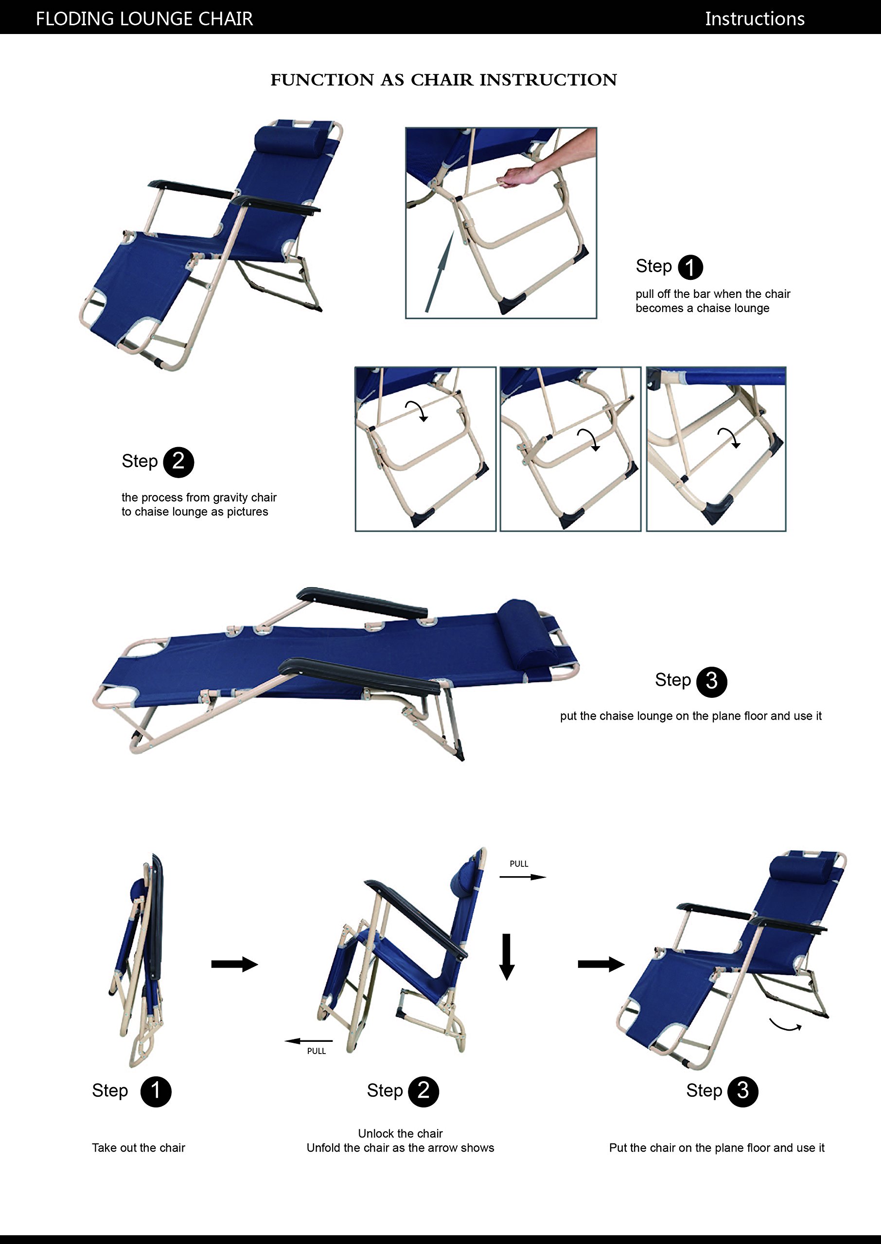 LUCKYERMORE 2-in-1 Portable Lounge Chair & Full Flat Cot - 60