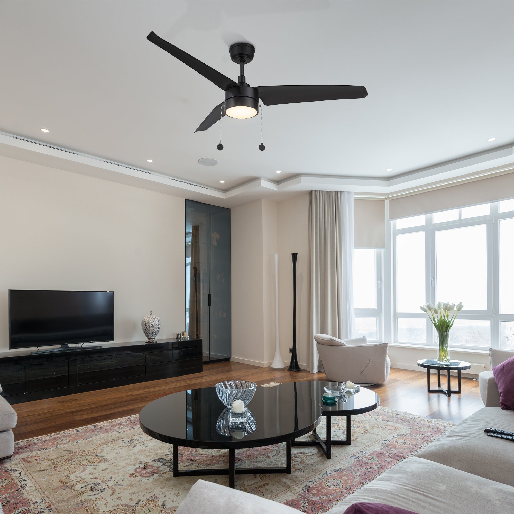 Venteto 52 Inch Modern Ceiling Fan with Remote Control, LED Light Kit, Pull Chain - Quiet Reversible Motor for Bedroom, Living Room, Patio & Outdoor Use