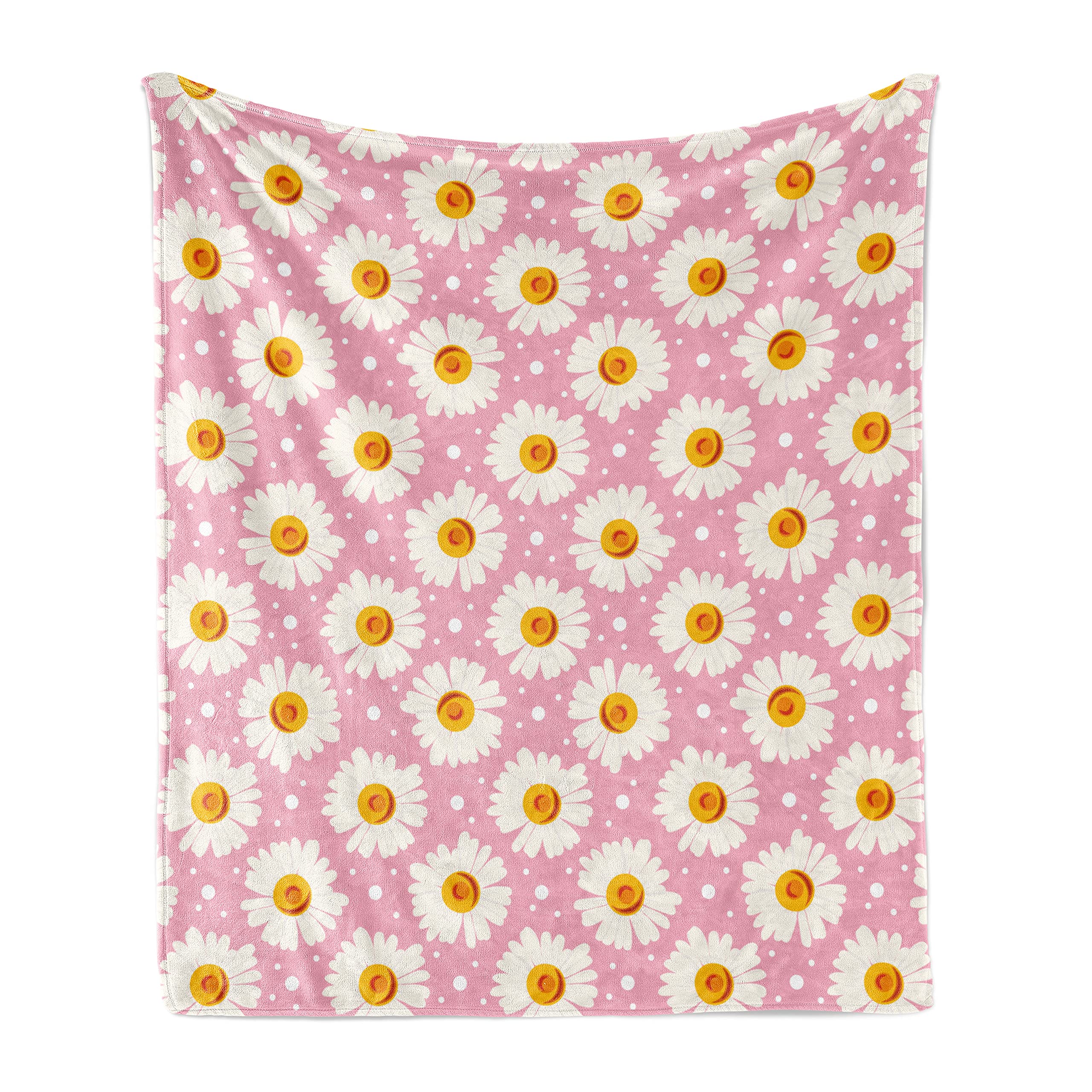 Ambesonne Floral Throw Blanket - Soft Fleece Daisy Flower Pattern in Pale Pink, Orange & White - 70
