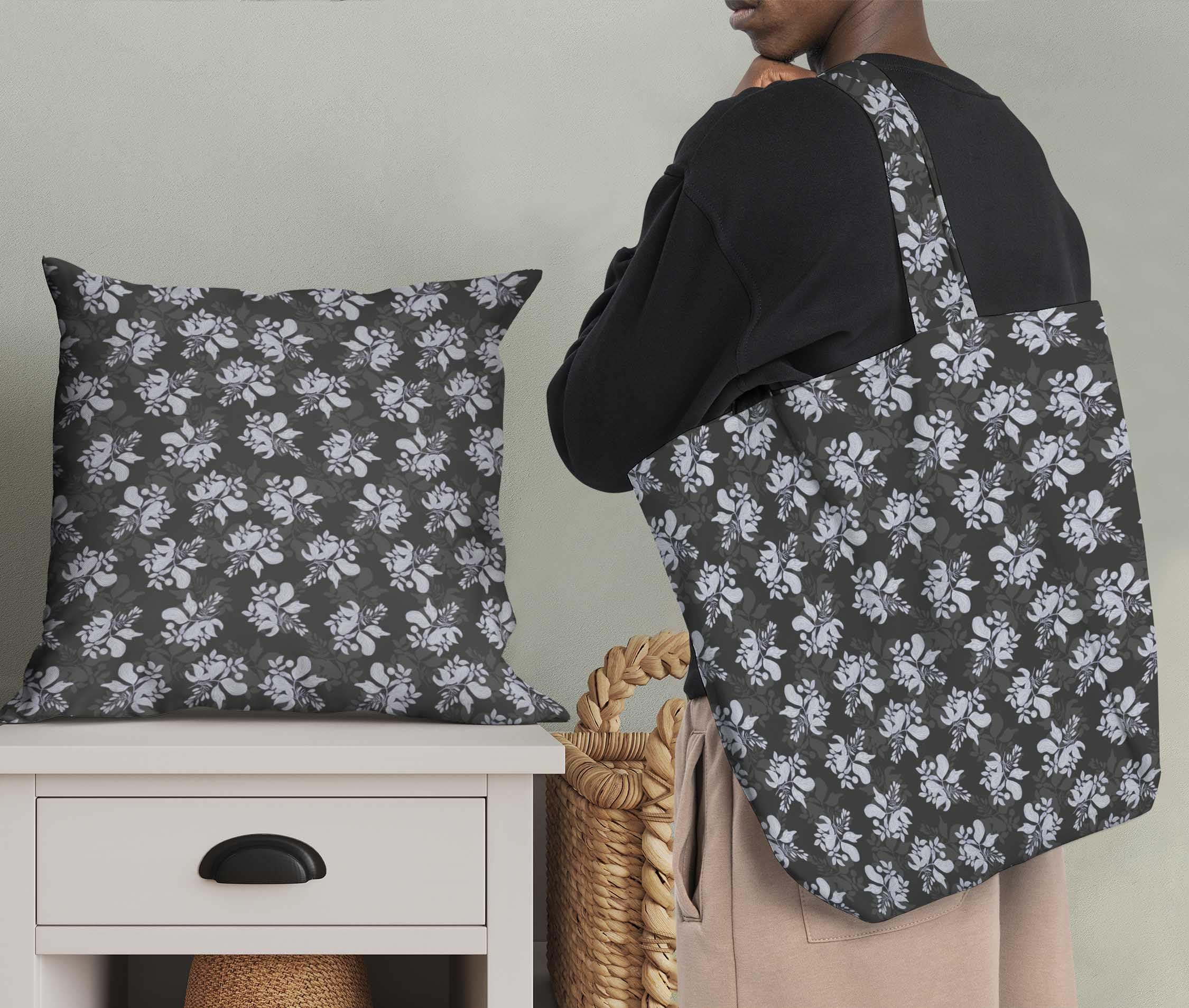Soimoi Moss Georgette Gray Fabric by The Yard - 42 Inch Wide Printed Fabric with Artistic Leaf & Floral Design for DIY Fashion, Home Decor, and Craft Projects - Elegant Draping Material for Dresses, Curtains, and Scarf Making