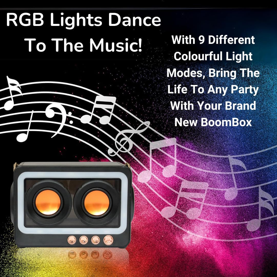 UK Technology Wireless Bluetooth Speaker with RGB Lights, Mini Portable Hi-Fi Sound, Bluetooth 5.3, Long Battery Life - Perfect for Home, Garden, and Outdoor Adventures