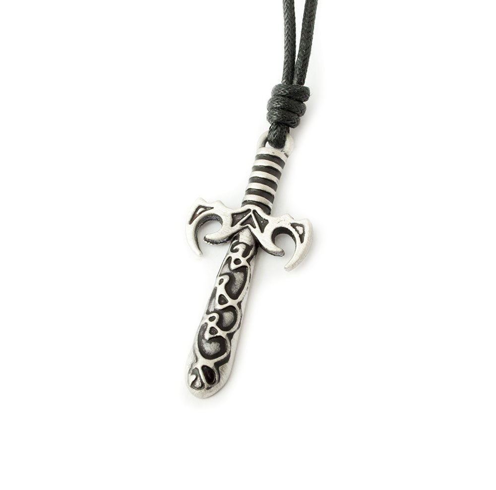 Black Evil Sword Silver Pewter Charm Necklace Pendant - Gothic Jewelry for Men & Women - Perfect for Halloween, Cosplay, and Dark Fashion Accessories