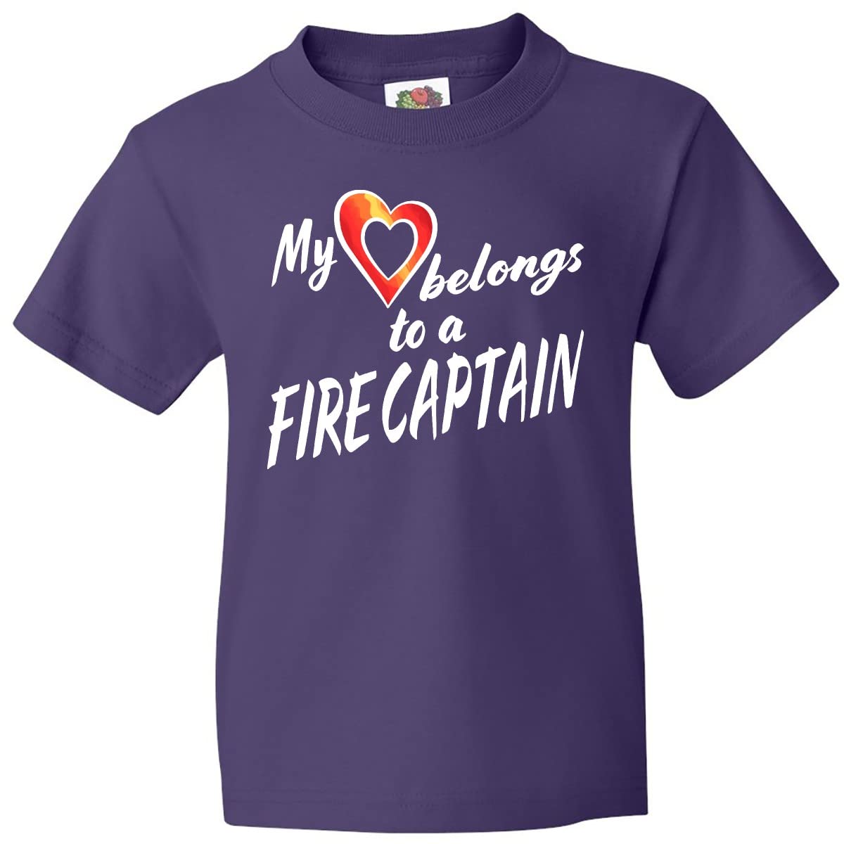 inktastic My Heart Belongs to a Fire Captain T-Shirt - Red Heart Youth Tee for Firefighter Appreciation & Casual Wear
