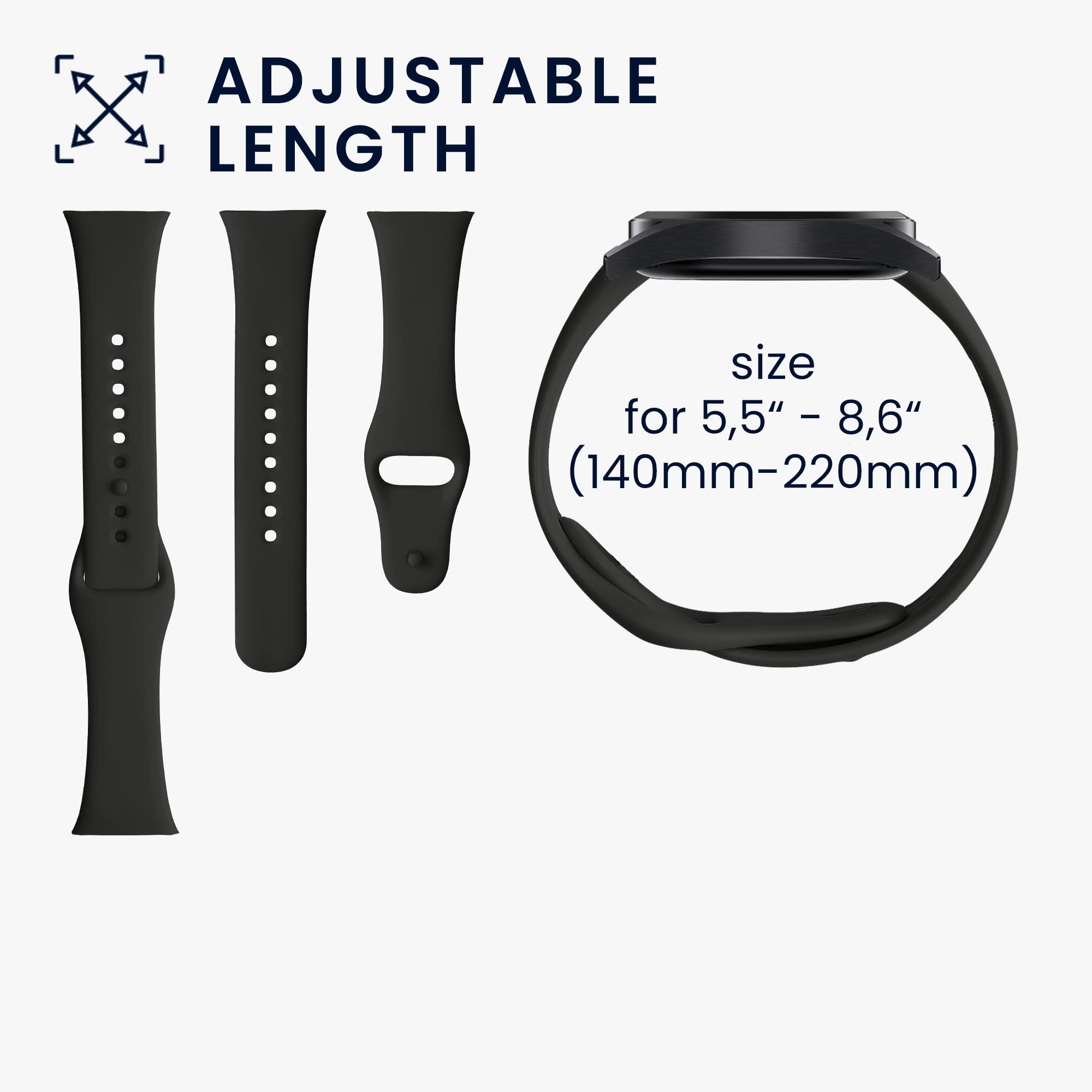 kwmobile Replacement Silicone Watch Straps for Xiaomi Redmi Mi Watch Lite 3 / Redmi Watch 3 - 2-Pack Durable Sport Bands (Black/Dark Blue) for Gym, Running & Everyday Wear