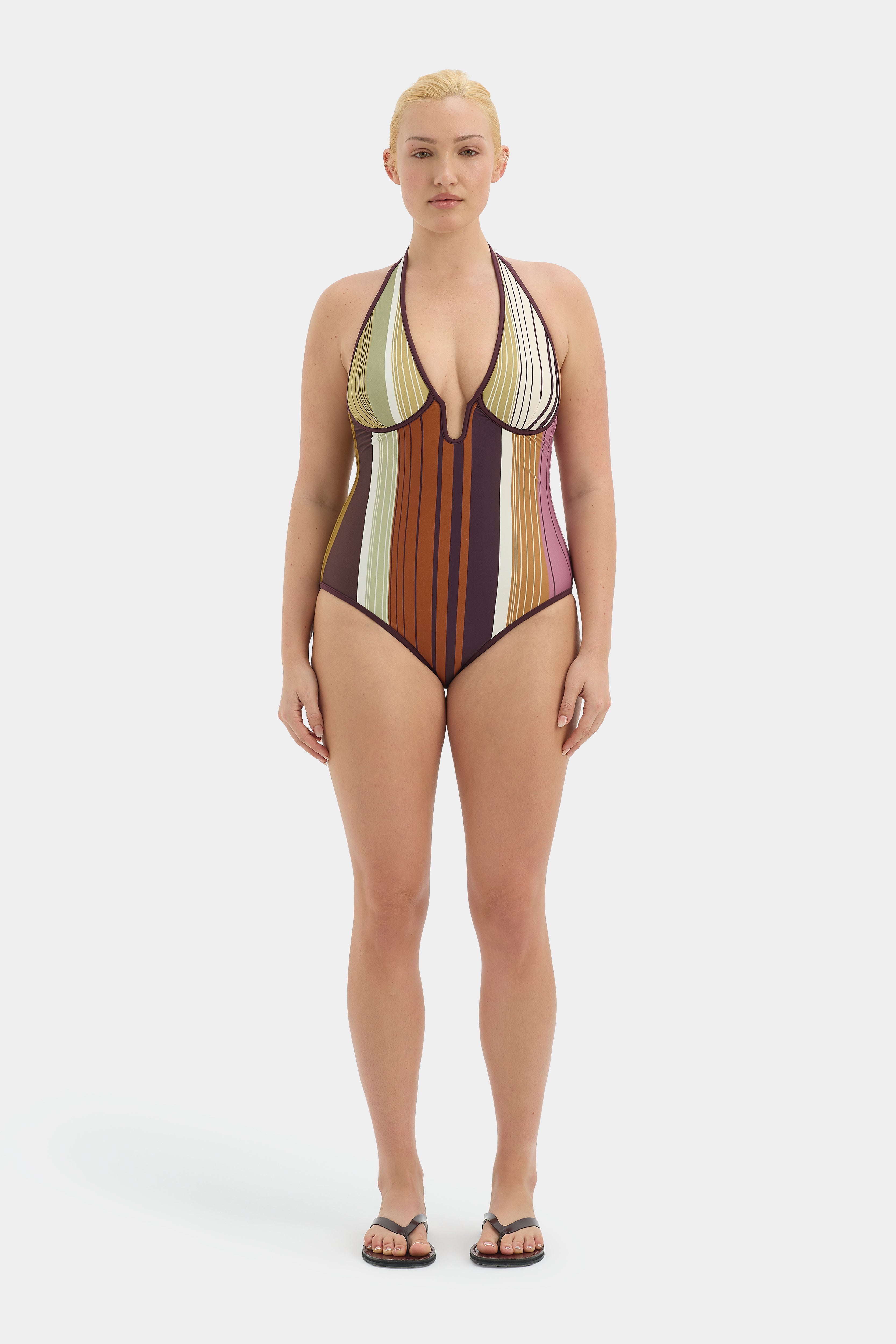 Fontana Halter One Piece Swimsuit - Women's Sexy High Cut Monokini Bathing Suit for Beach, Pool, and Summer Vacations