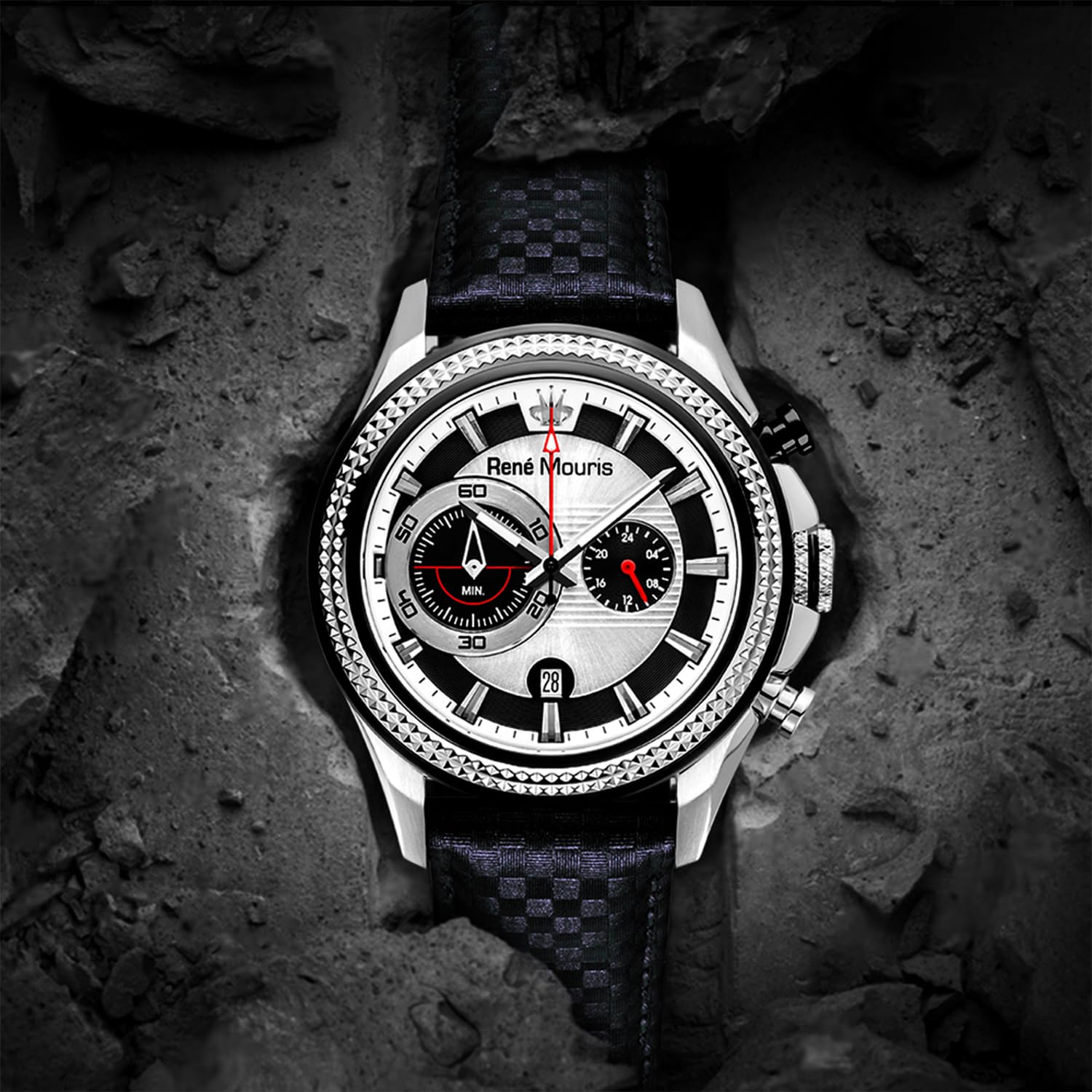 René Mouris Trofeo Chronograph Men's Watch - 45mm 316L Stainless Steel Sports Watch with Sapphire Coated Crystal & Leather Strap - 100M Waterproof - Perfect for Diving, Swimming & Outdoor Activities
