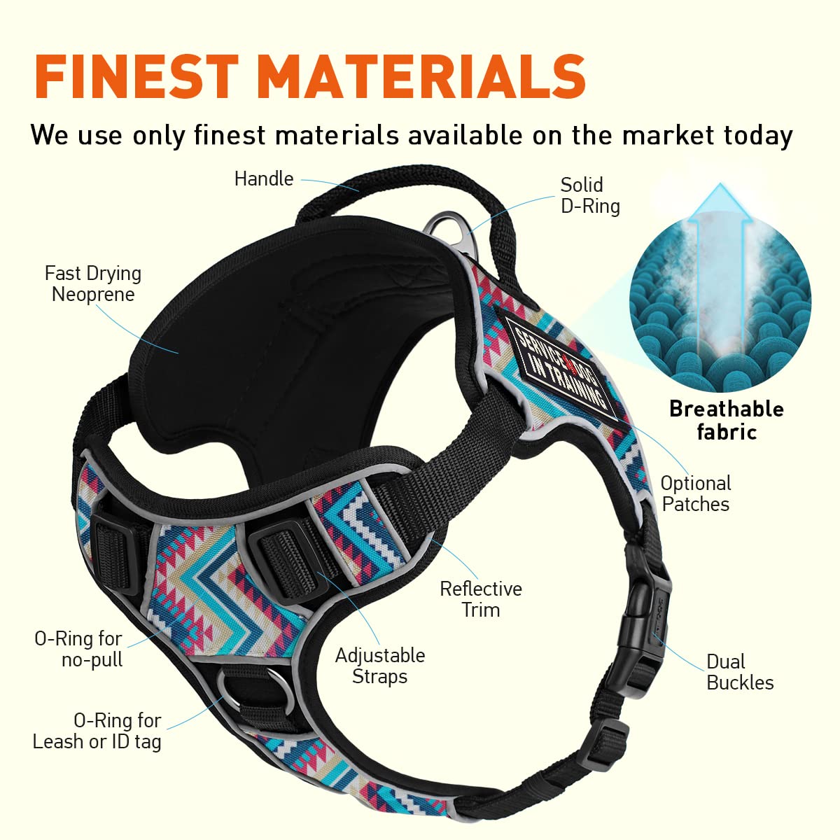 No-Pull Dog Harness with Reflective Vest & Quick Release Buckles - Adjustable 36-45