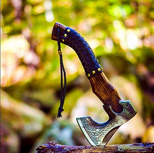 Handcrafted Viking Bearded Axe - Forged Camping Tomahawk with Rosewood Handle | Perfect Gift for Men (Birthday, Anniversary) | Outdoor Survival Tool & Medieval Decor