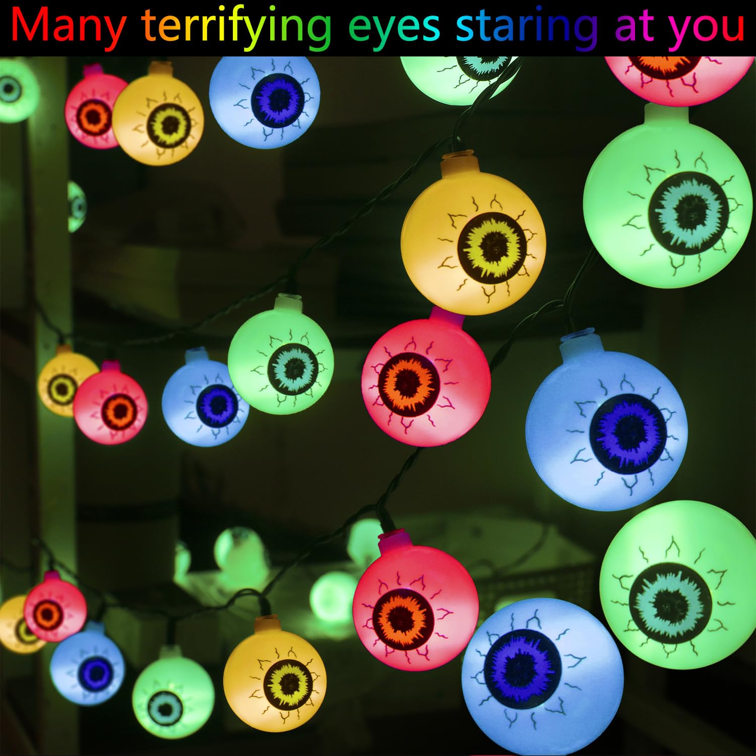 Solar Halloween Eyeball String Lights Outdoor - 30 LED Scary Eyeball Lights with 8 Lighting Modes, 21ft Waterproof Halloween Decorations for Garden, Window, Porch - Perfect for Halloween Party, Yard Decor & Spooky Nighttime Ambiance