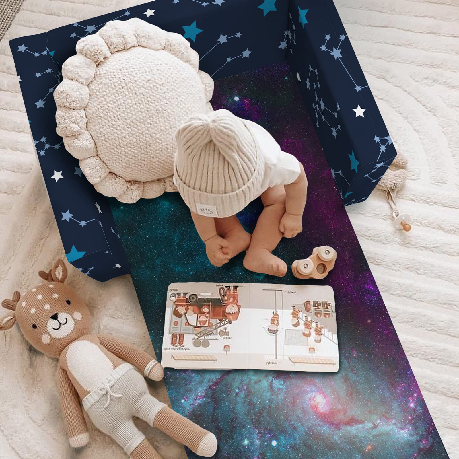 Zodiac Sign Kids Sofa - 2-in-1 Convertible Toddler Couch & Lounger with Starry Sky Design, Flip Out Chair & Sleeper for Boys Girls - Perfect for Nursery, Playroom & Birthday Gifts (Aries, Taurus, Gemini etc.)