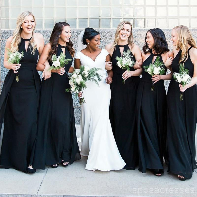 Elegant Halter Custom Chiffon Long Black Bridesmaid Dresses - WG225 | Perfect for Weddings, Formal Events & Evening Parties