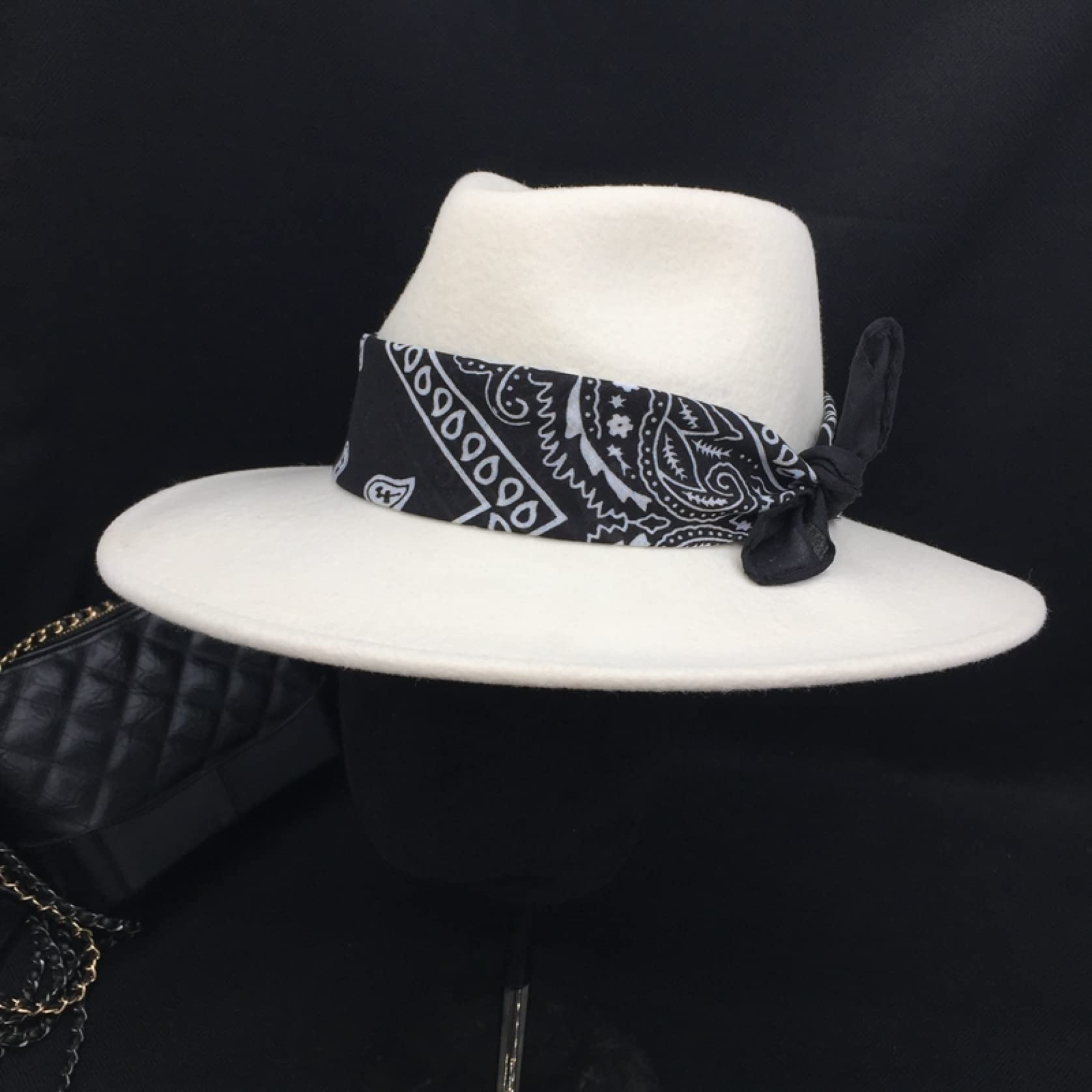 Women's White Wool Fedora Hat with Silk Scarf Belt - Wide Brim Panama Style Winter Top Hat for Ladies | Perfect for Outdoor Events, Weddings & Cold Weather Fashion