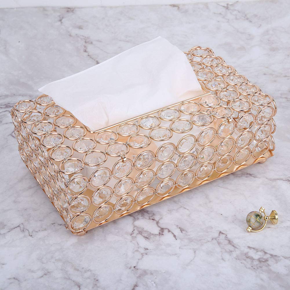 Crystal Tissue Box Cover - Decorative Rectangular Napkin Holder for Bathroom & Living Room (Gold) | Elegant Toilet Paper Box Organizer for Home Decor
