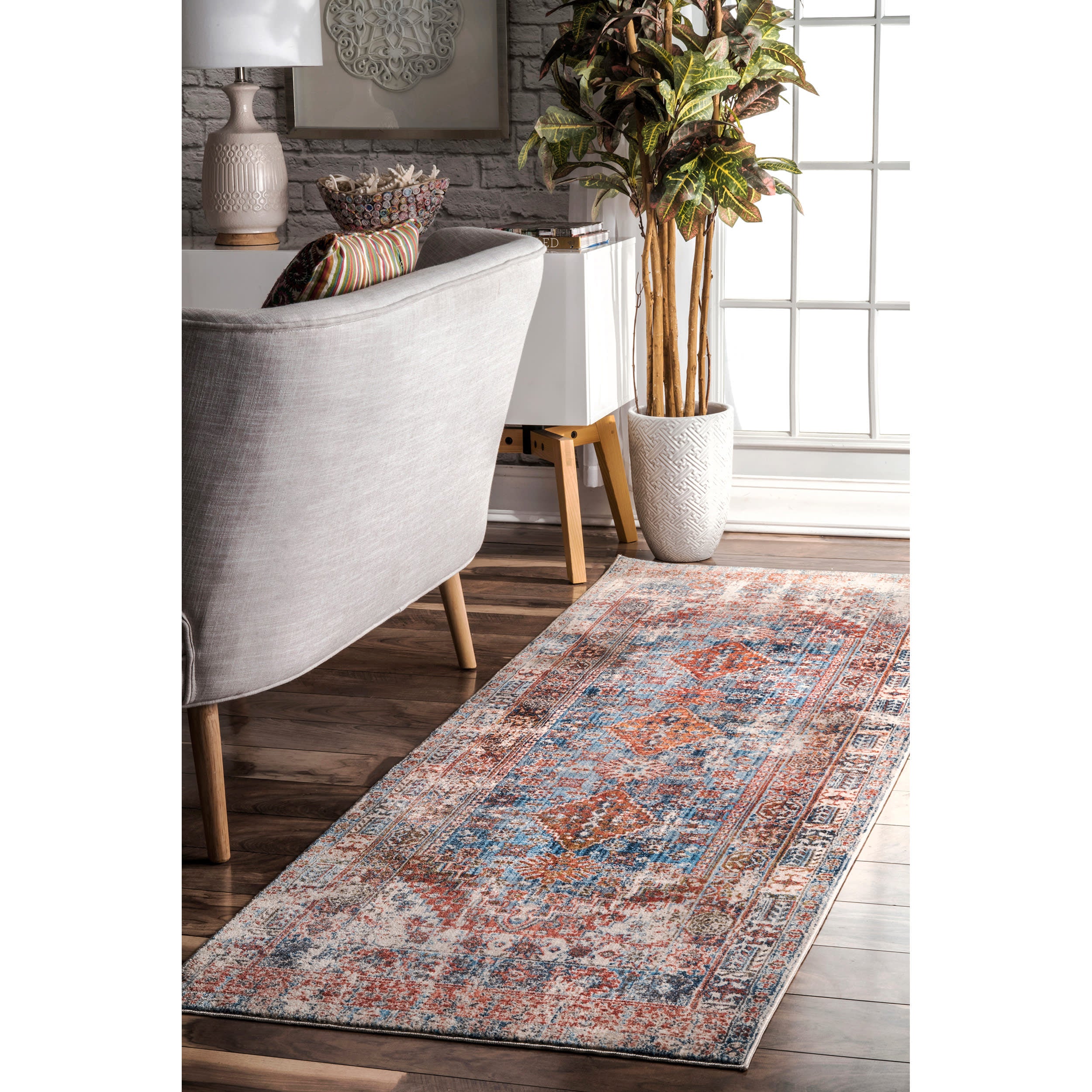 Archer Distressed Medallion Rug - Vintage Blue Area Rug for Living Room, Bedroom & Home Decor | Soft & Durable Handmade Carpet